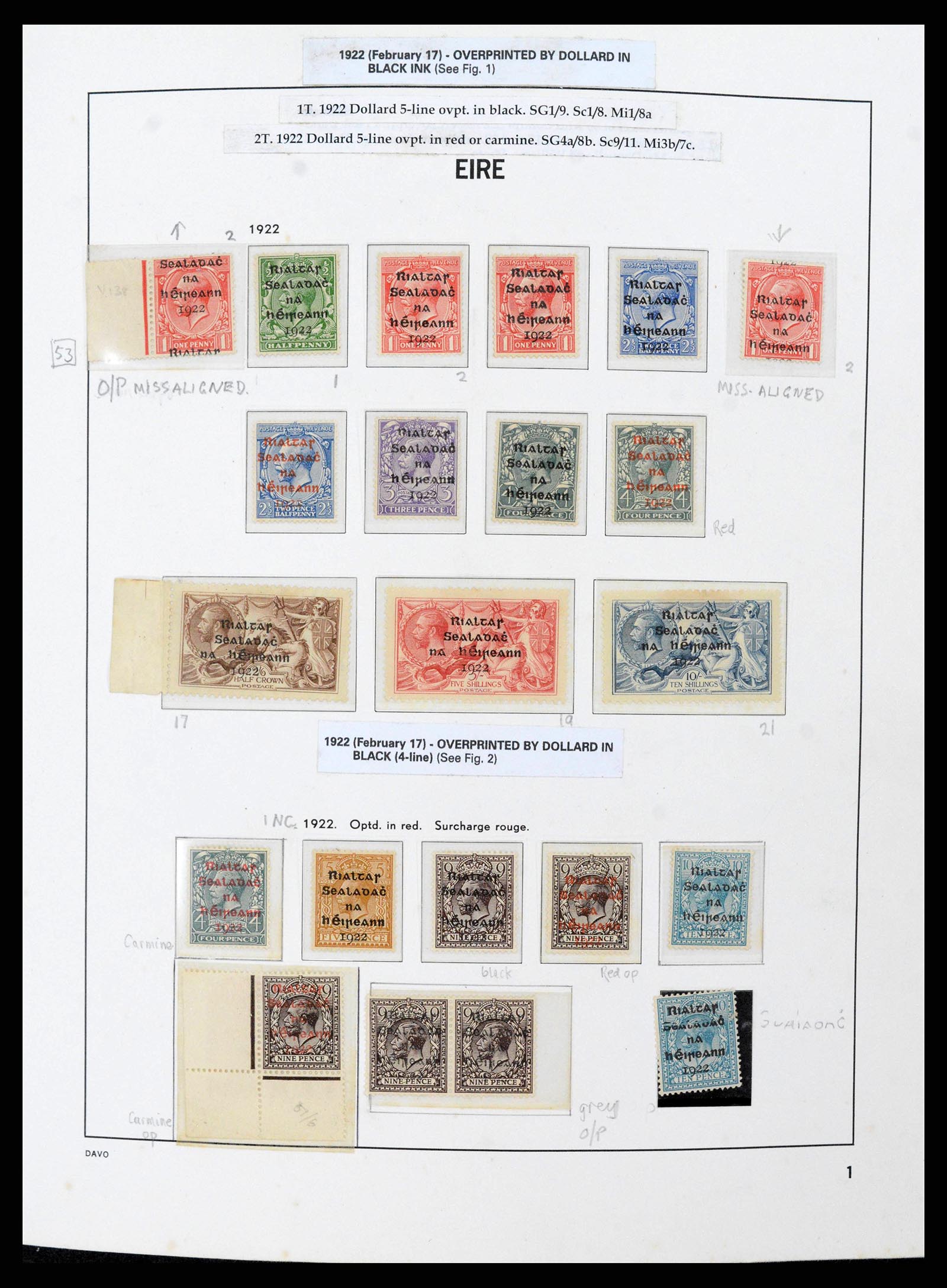 38295 0007 - Stamp collection 38295 Ireland overprints specialised 1922-1935.