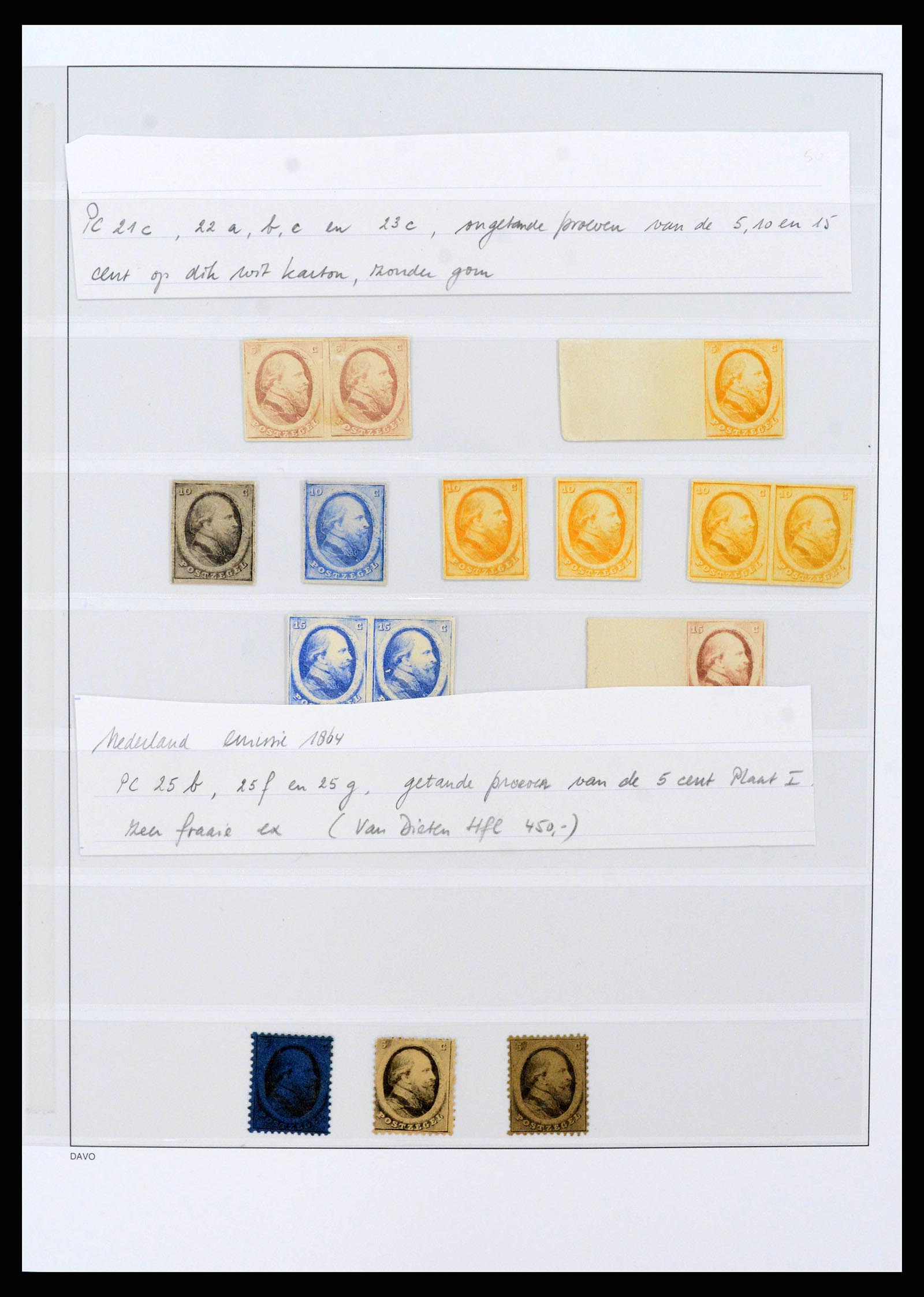 38400 0005 - Stamp collection 38400 Netherlands and Colonies proofs and specimen 1852
