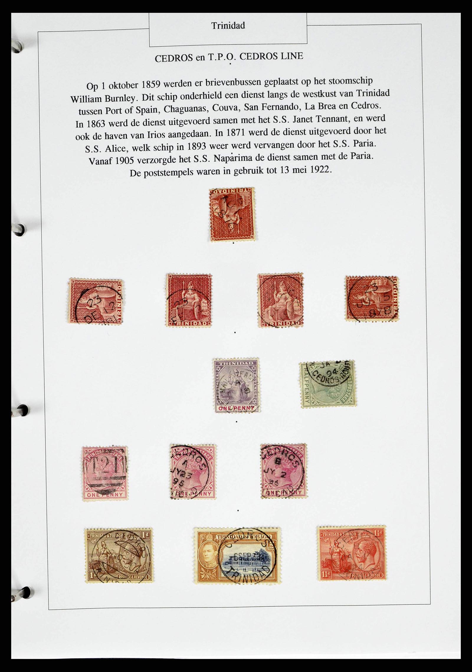 38481 0020 - Stamp collection 38481 Trinidad and Tobago cancels 1859-1960.