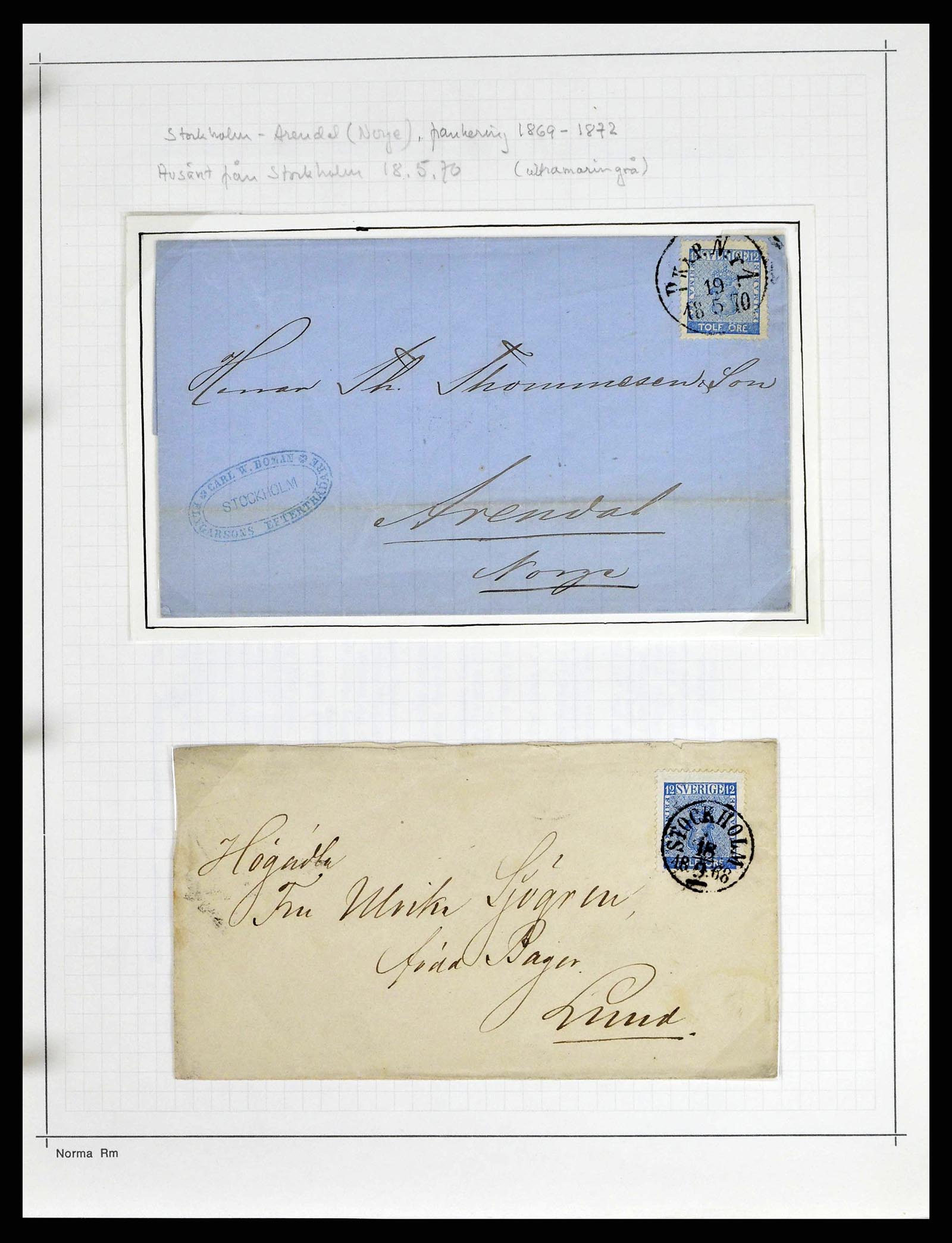 38533 0019 - Stamp collection 38533 Sweden 1855-1872.
