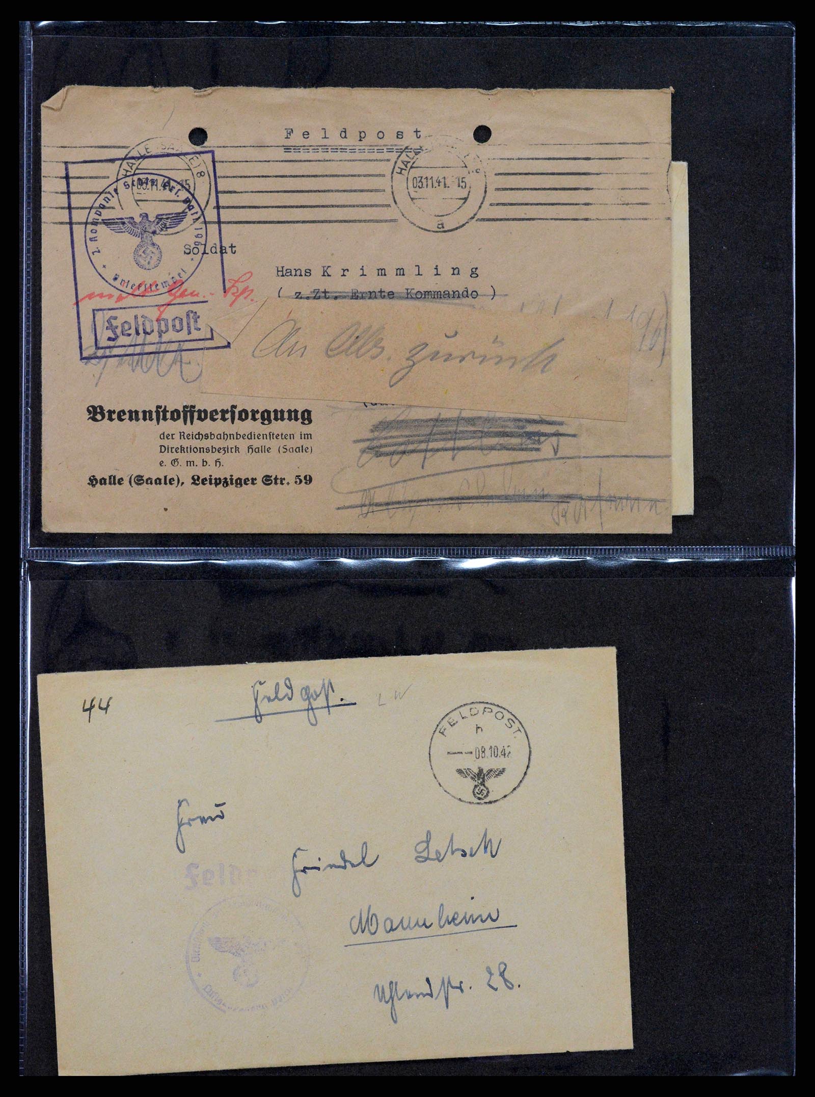38646 0070 - Postzegelverzameling 38646 Duitsland brieven en kaarten 1940-1945.