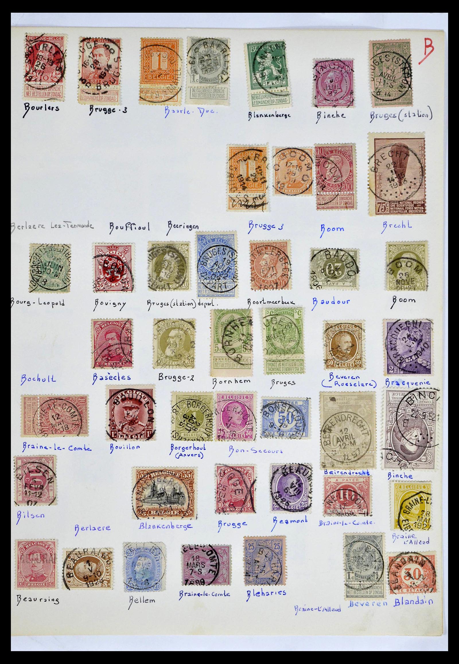 38729 0005 - Stamp collection 38729 Belgium cancels 1849-1950.