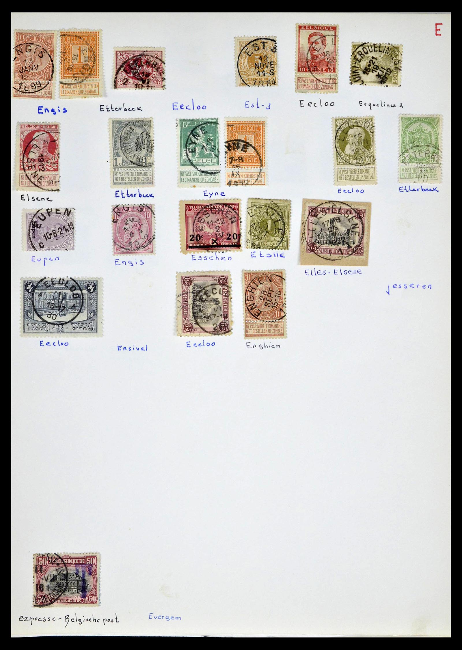 38729 0014 - Stamp collection 38729 Belgium cancels 1849-1950.