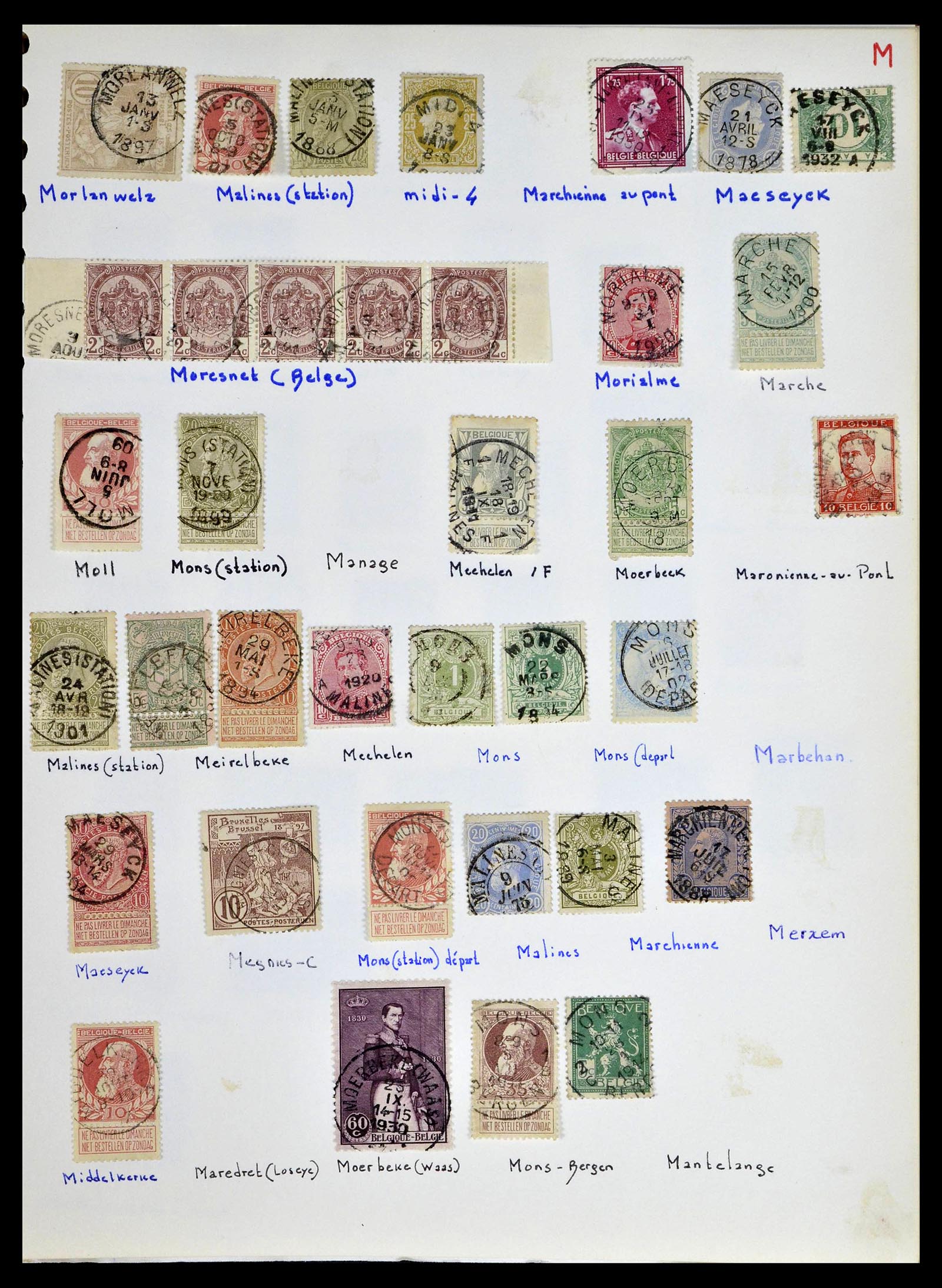 38729 0027 - Stamp collection 38729 Belgium cancels 1849-1950.
