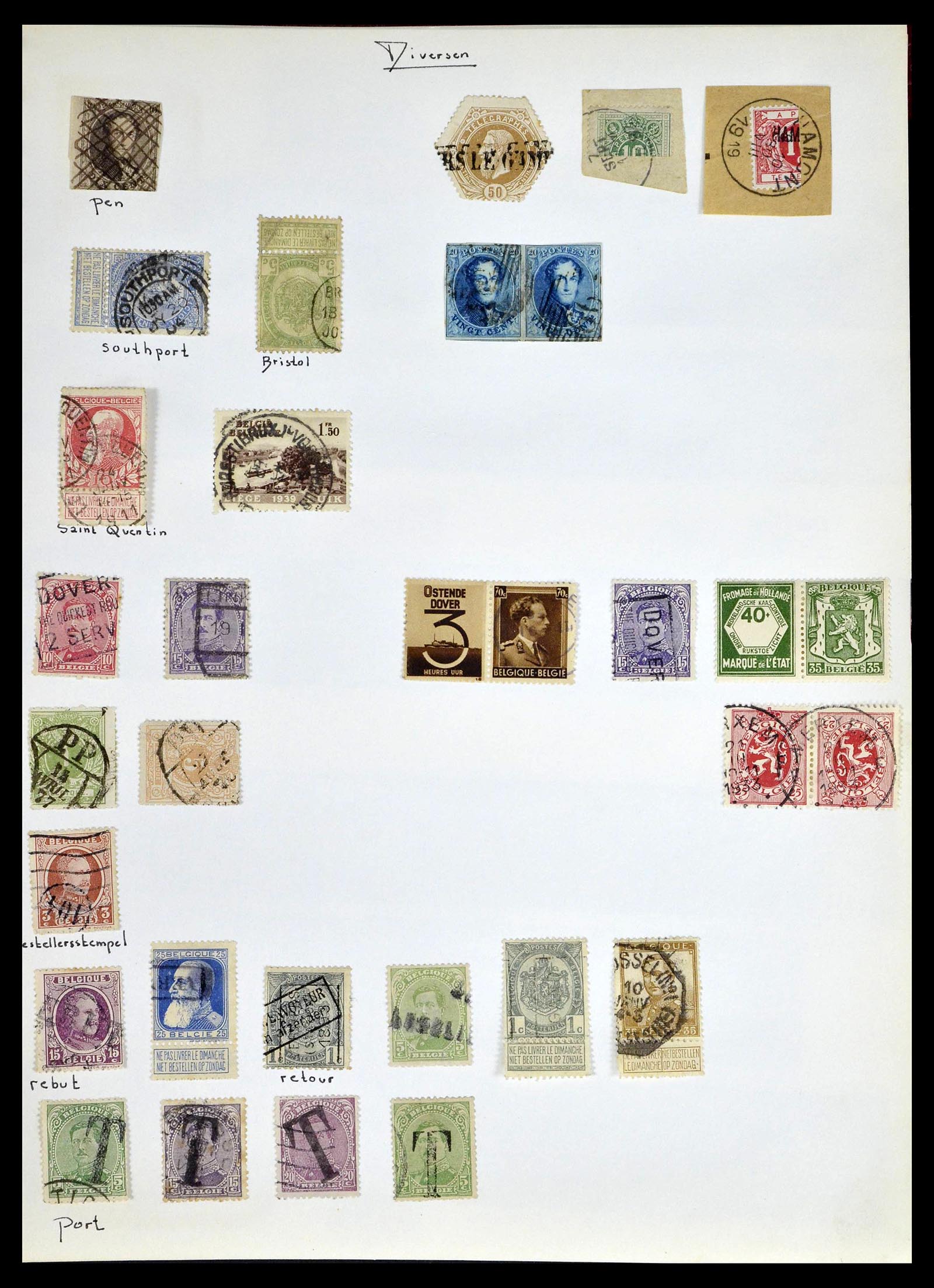 38729 0050 - Stamp collection 38729 Belgium cancels 1849-1950.