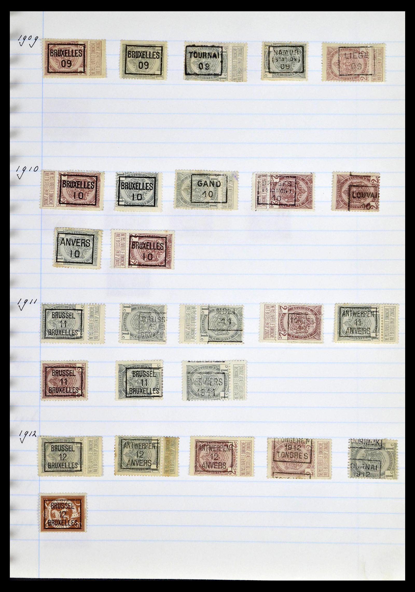 38729 0074 - Postzegelverzameling 38729 België stempels 1849-1950.
