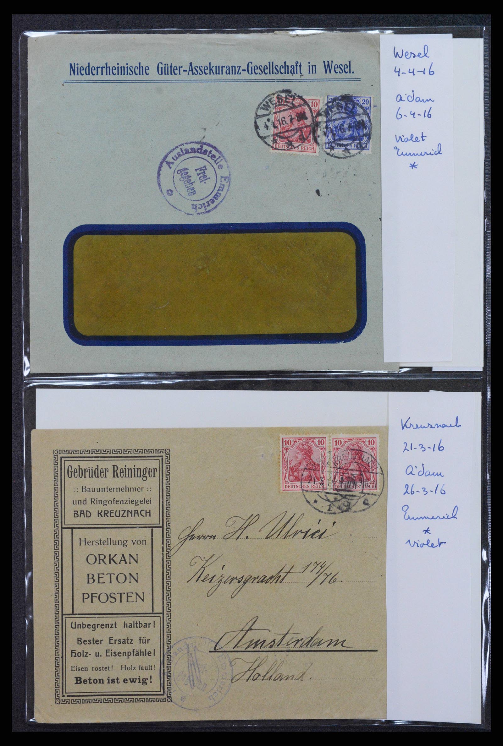 38760 0066 - Postzegelverzameling 38760 Brieven 1e wereldoorlog 1914-1918.