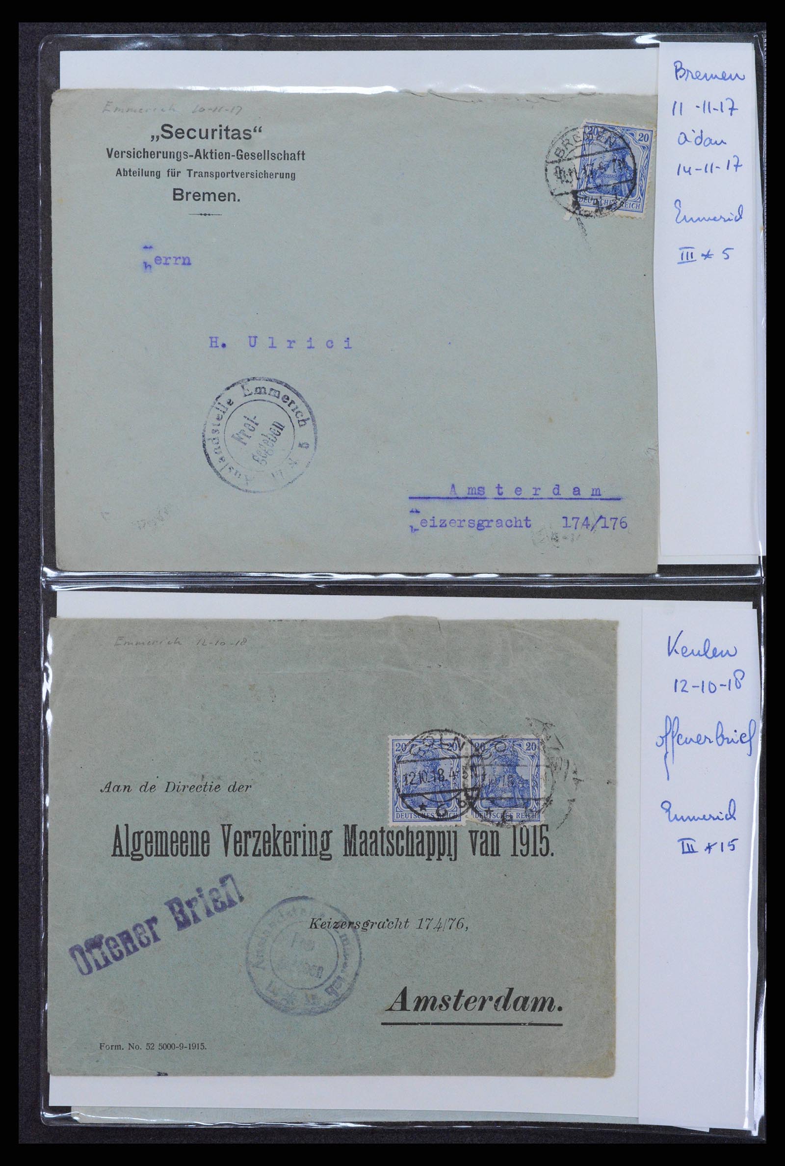 38760 0070 - Postzegelverzameling 38760 Brieven 1e wereldoorlog 1914-1918.