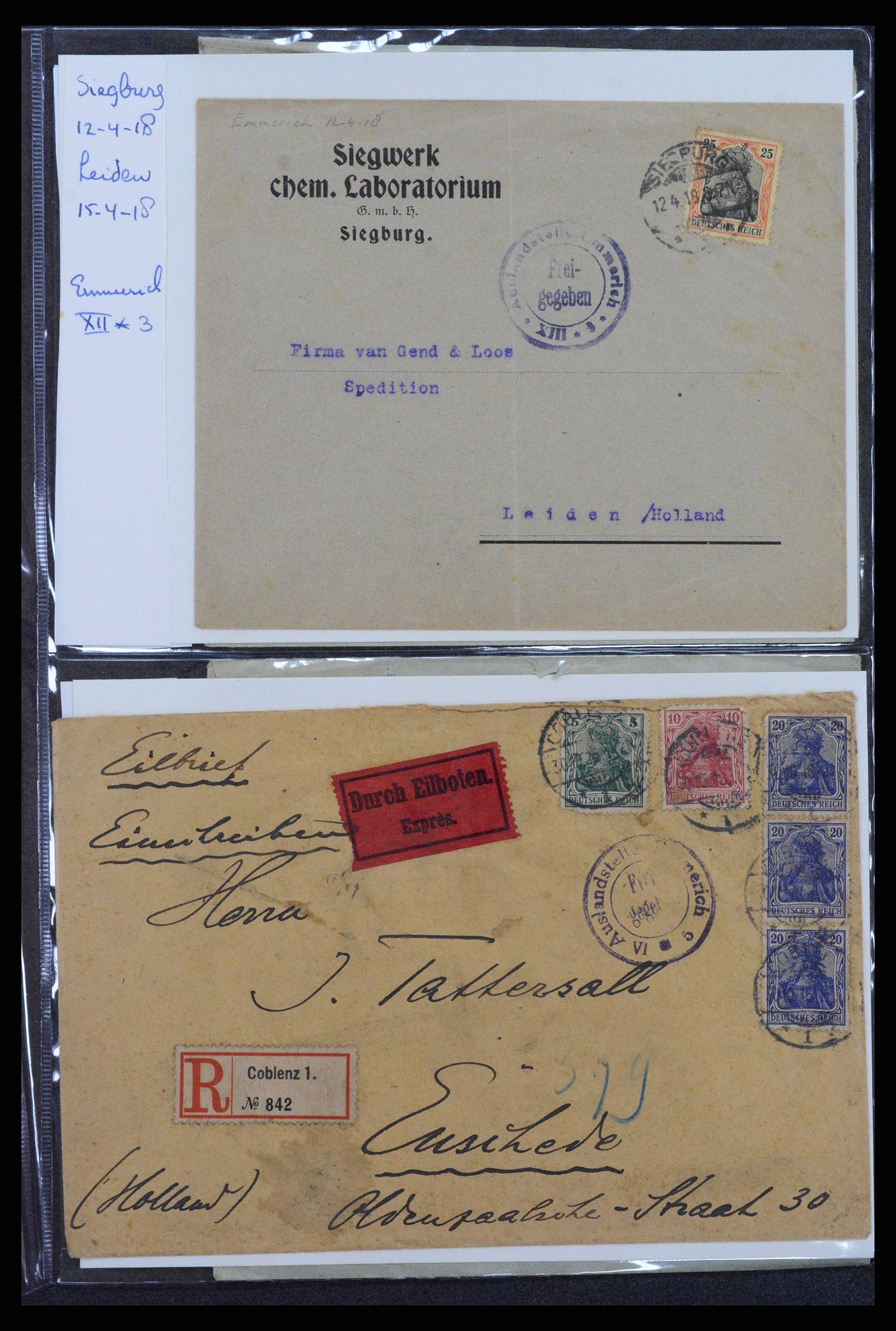 38760 0075 - Postzegelverzameling 38760 Brieven 1e wereldoorlog 1914-1918.