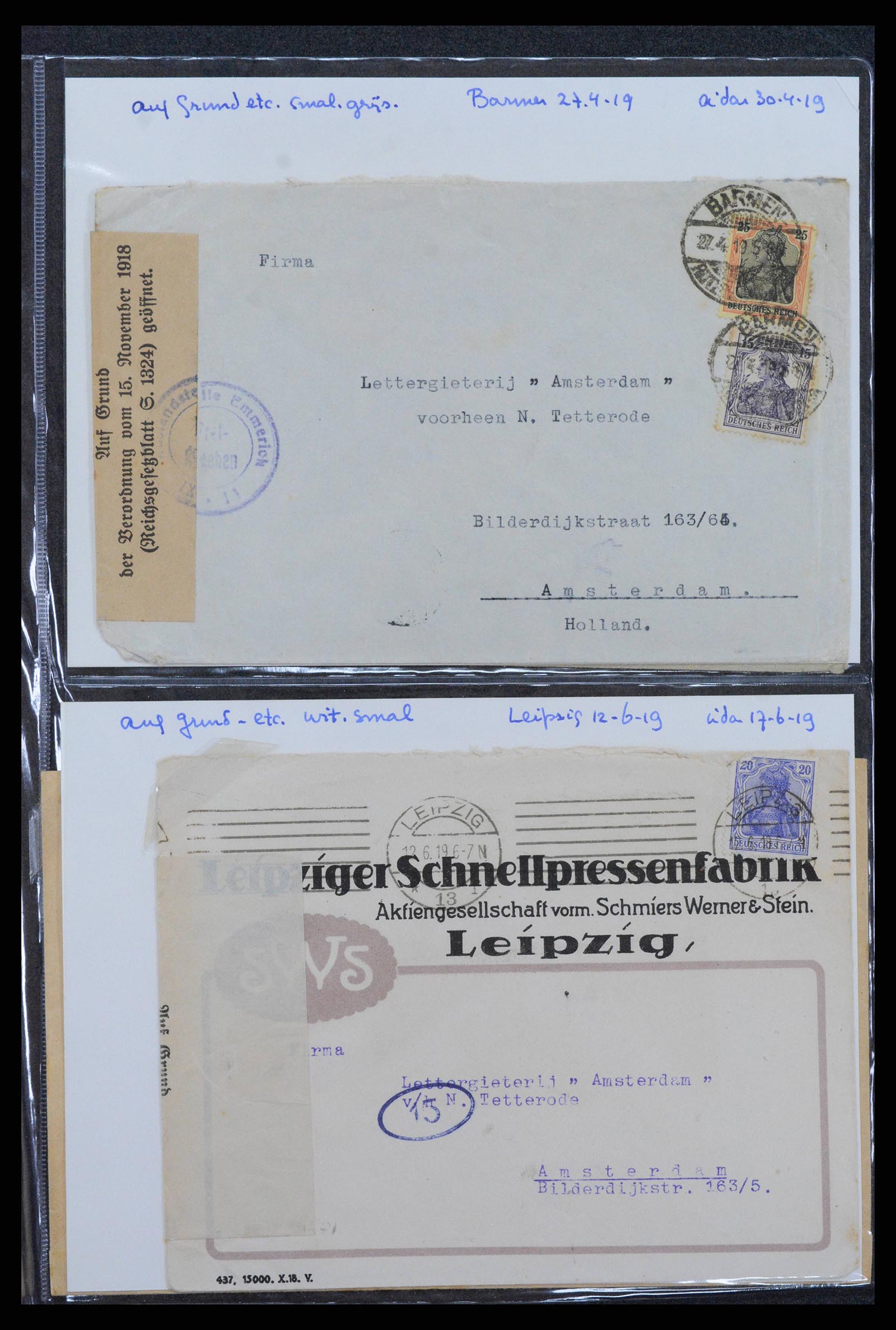38760 0085 - Postzegelverzameling 38760 Brieven 1e wereldoorlog 1914-1918.