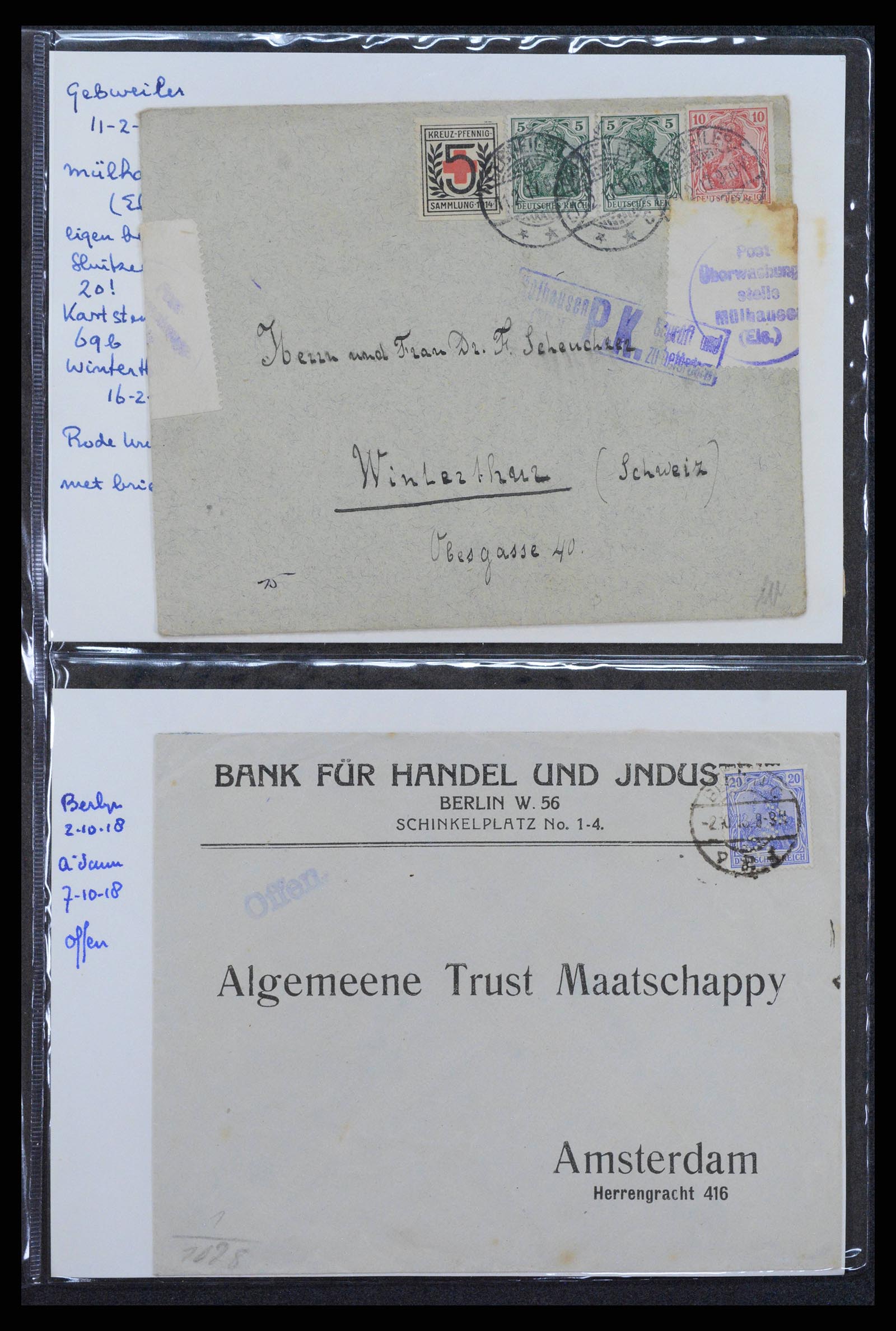 38760 0087 - Postzegelverzameling 38760 Brieven 1e wereldoorlog 1914-1918.