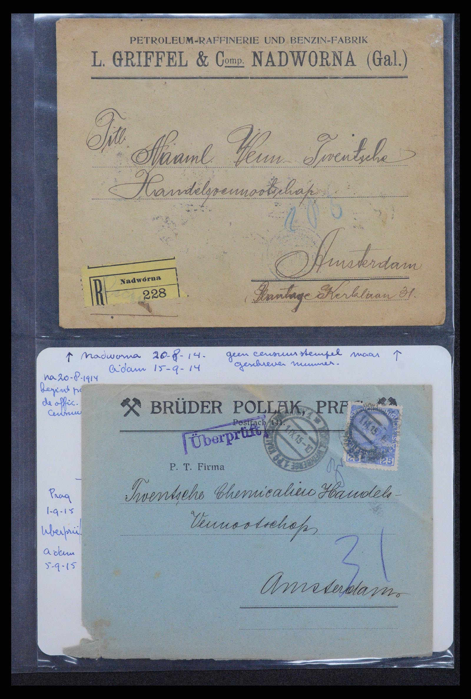 38760 0093 - Postzegelverzameling 38760 Brieven 1e wereldoorlog 1914-1918.
