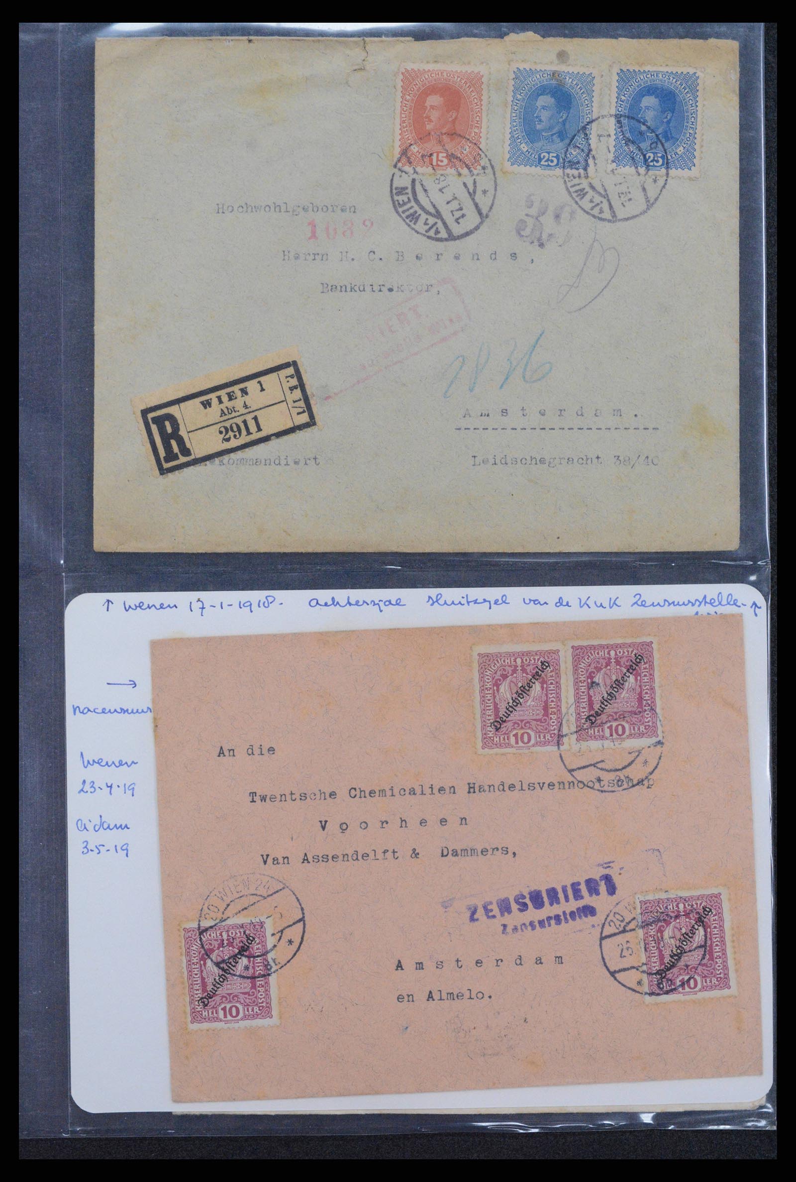 38760 0095 - Postzegelverzameling 38760 Brieven 1e wereldoorlog 1914-1918.