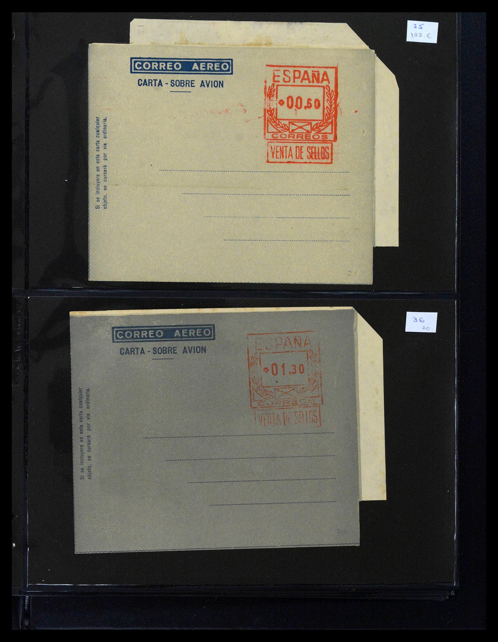 38764 0027 - Postzegelverzameling 38764 Spanje aerogrammen 1940-1986.