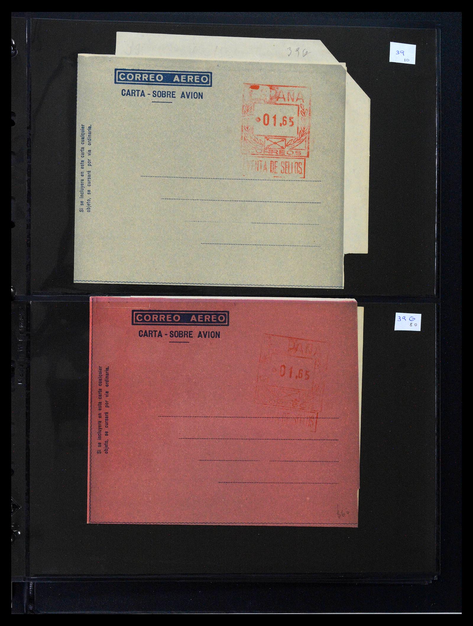 38764 0029 - Postzegelverzameling 38764 Spanje aerogrammen 1940-1986.