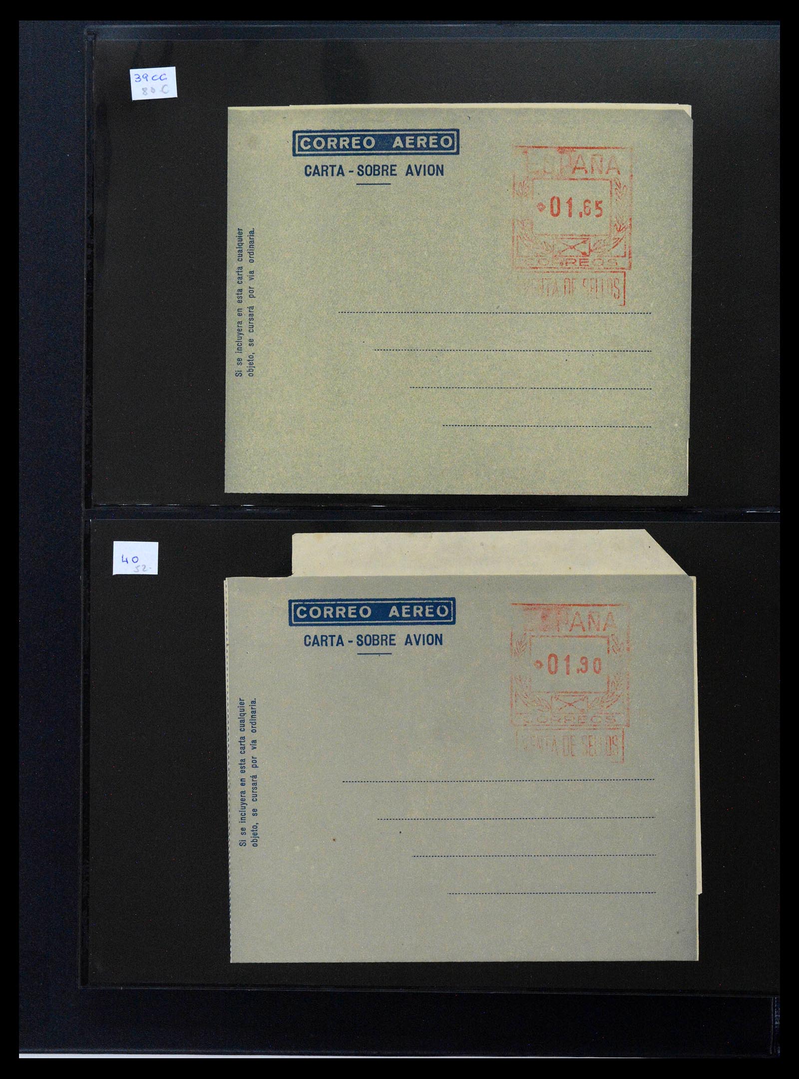 38764 0030 - Postzegelverzameling 38764 Spanje aerogrammen 1940-1986.