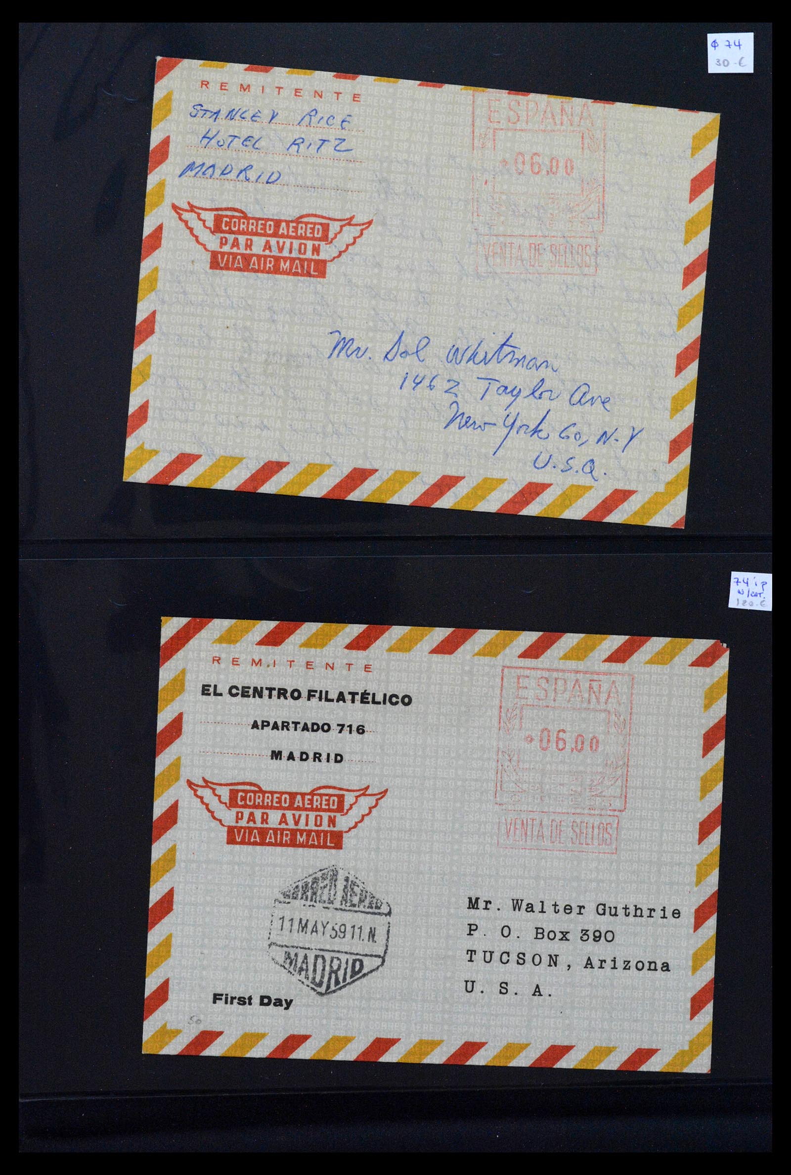 38764 0041 - Postzegelverzameling 38764 Spanje aerogrammen 1940-1986.
