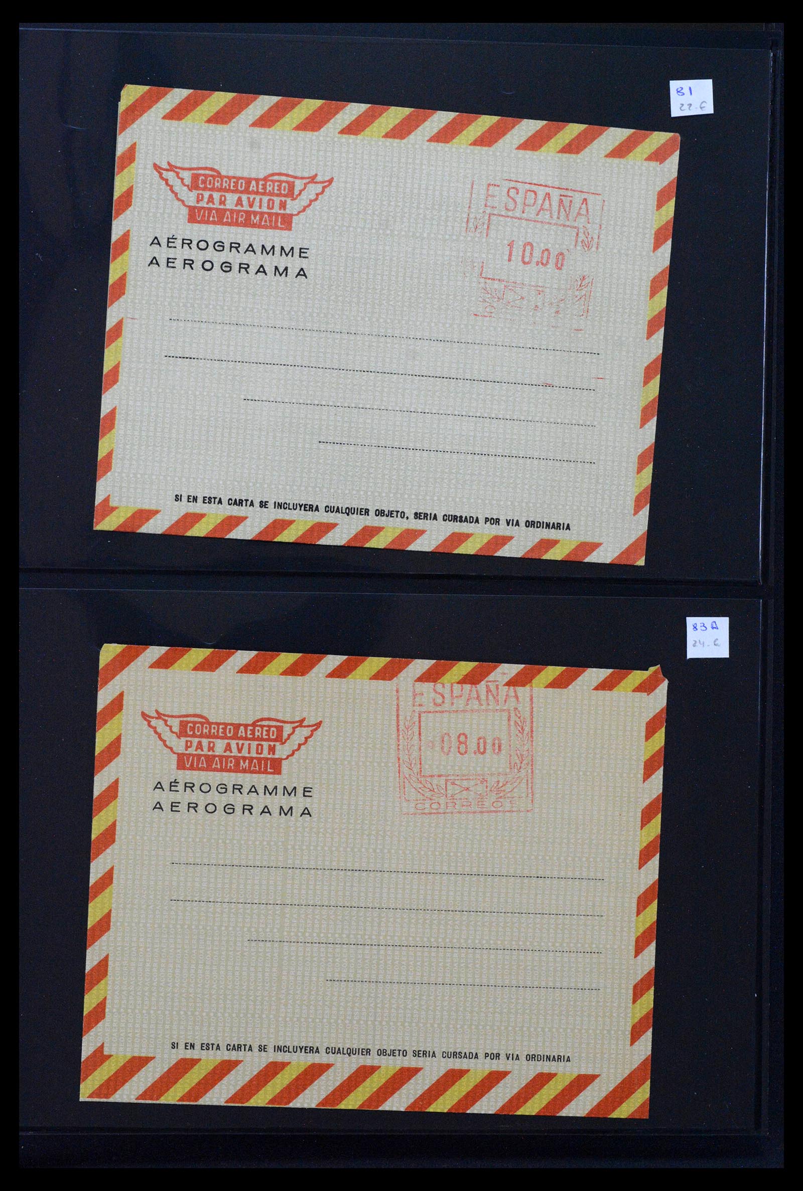 38764 0043 - Postzegelverzameling 38764 Spanje aerogrammen 1940-1986.