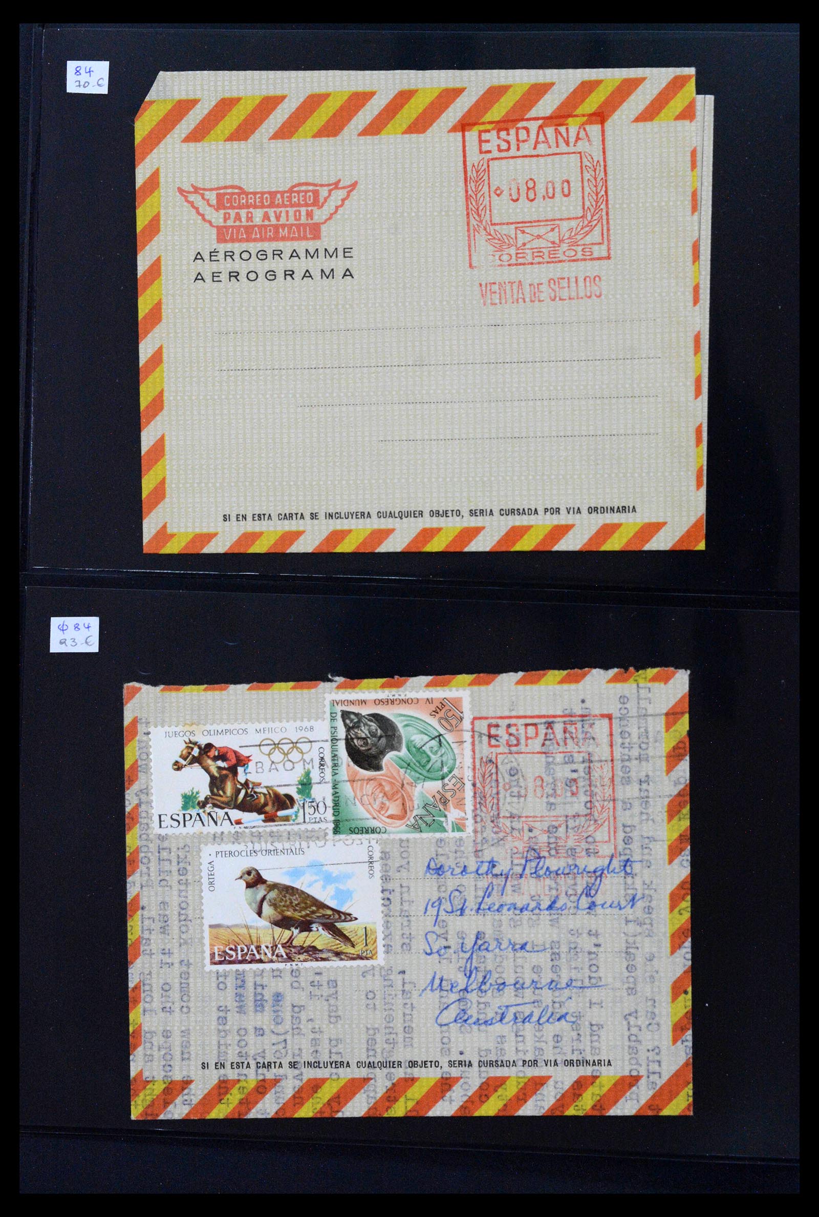 38764 0044 - Postzegelverzameling 38764 Spanje aerogrammen 1940-1986.
