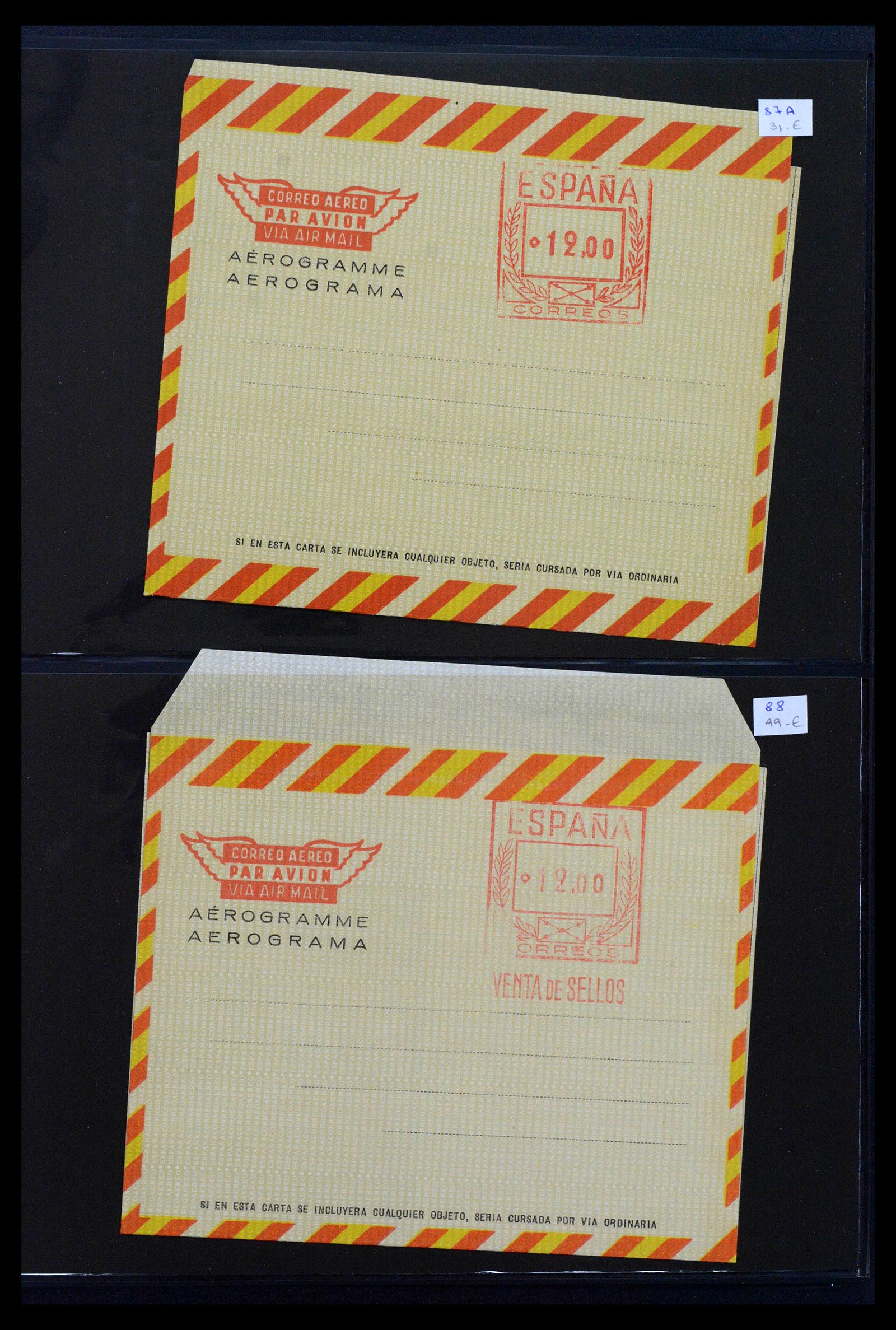 38764 0045 - Postzegelverzameling 38764 Spanje aerogrammen 1940-1986.