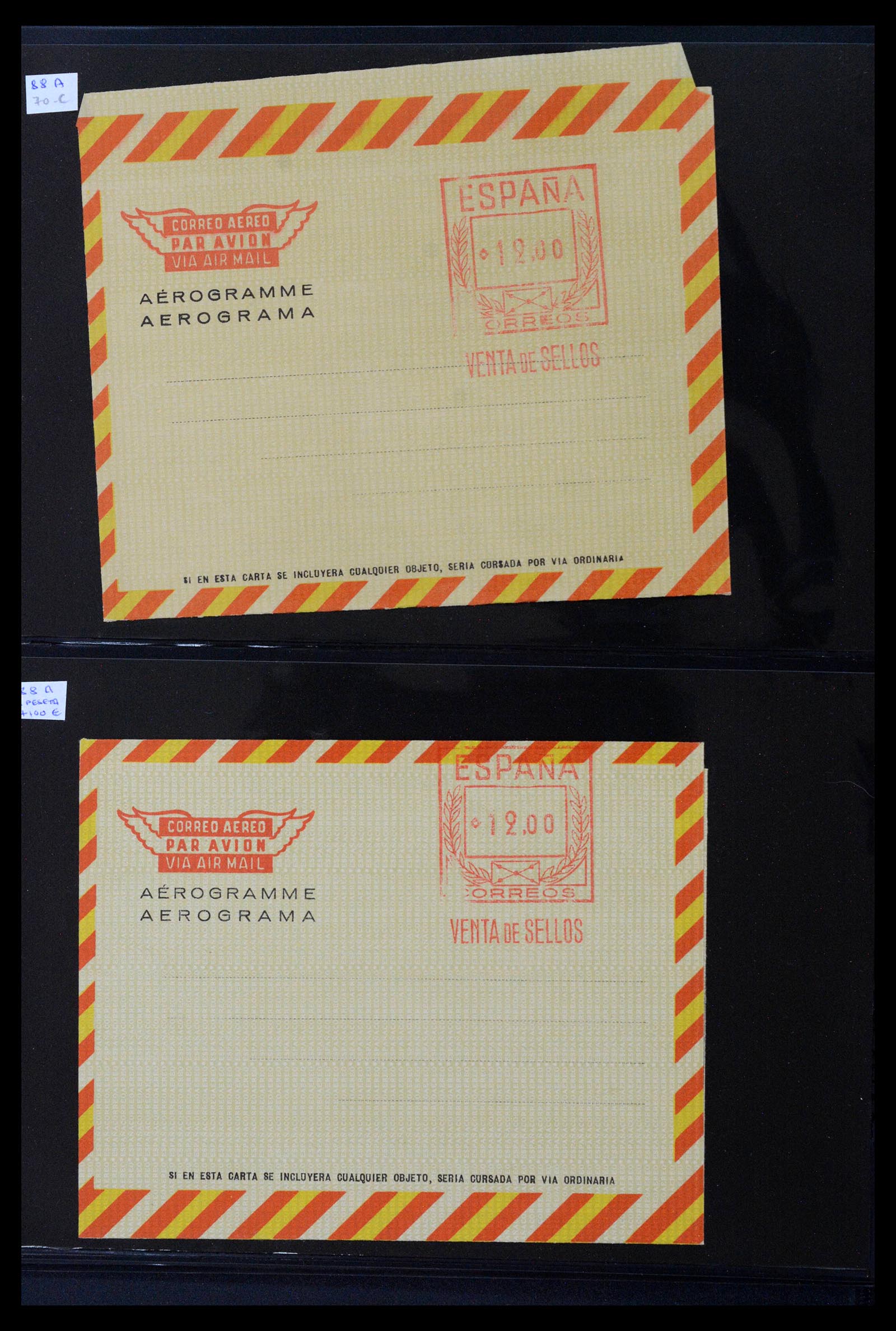 38764 0046 - Postzegelverzameling 38764 Spanje aerogrammen 1940-1986.