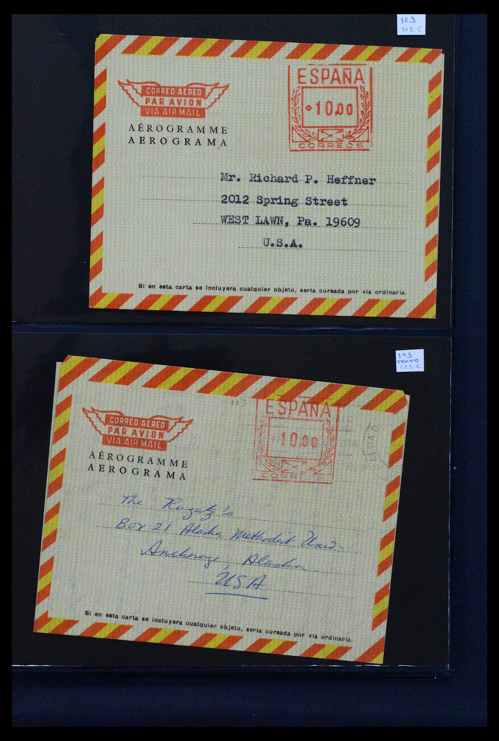 38764 0049 - Postzegelverzameling 38764 Spanje aerogrammen 1940-1986.
