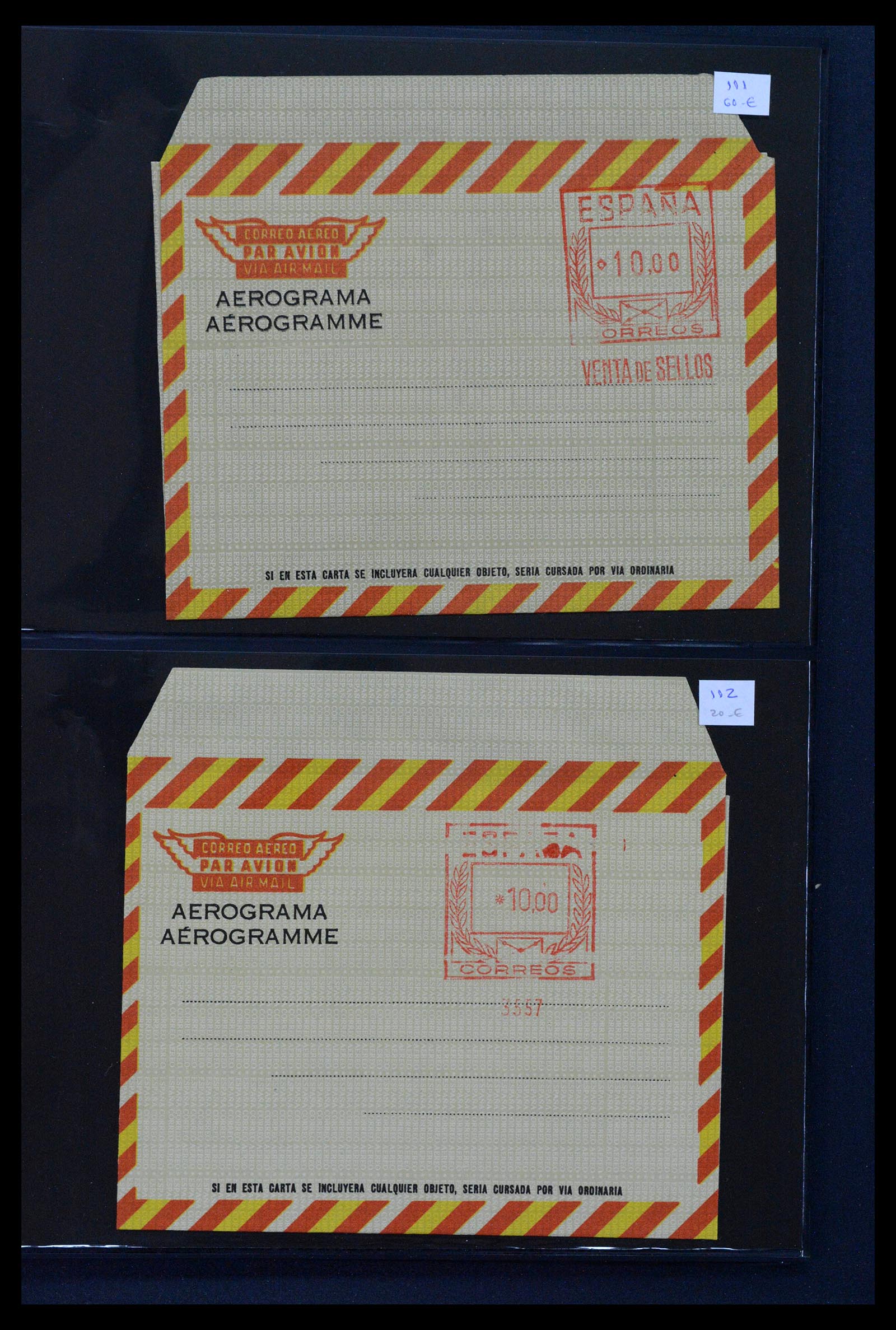 38764 0051 - Postzegelverzameling 38764 Spanje aerogrammen 1940-1986.