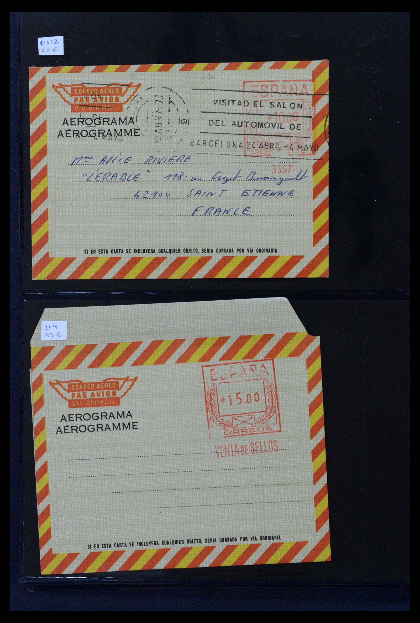 38764 0052 - Postzegelverzameling 38764 Spanje aerogrammen 1940-1986.