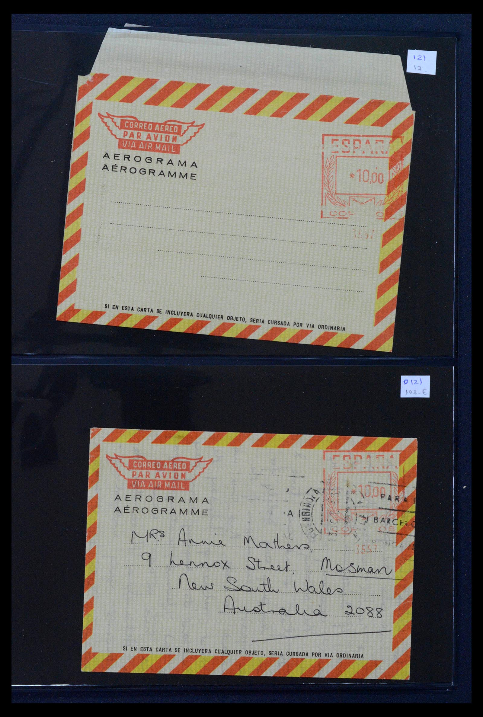 38764 0055 - Postzegelverzameling 38764 Spanje aerogrammen 1940-1986.