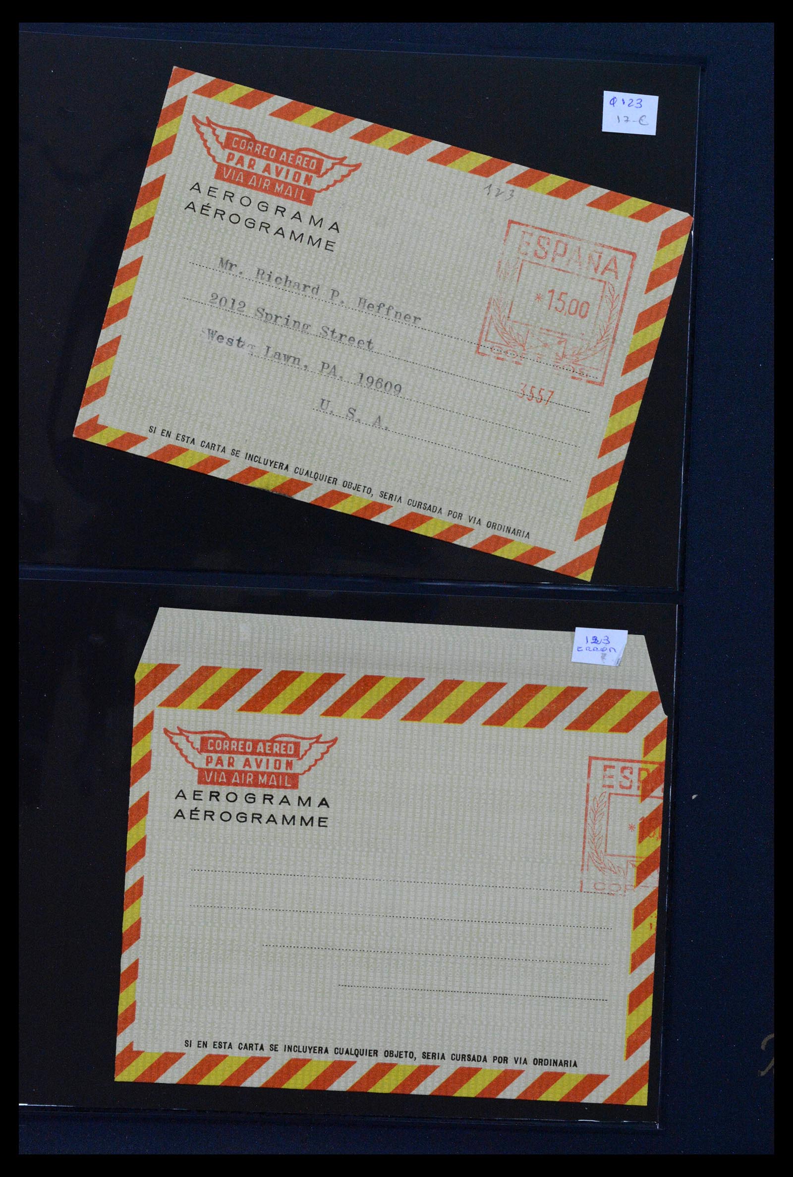 38764 0057 - Postzegelverzameling 38764 Spanje aerogrammen 1940-1986.
