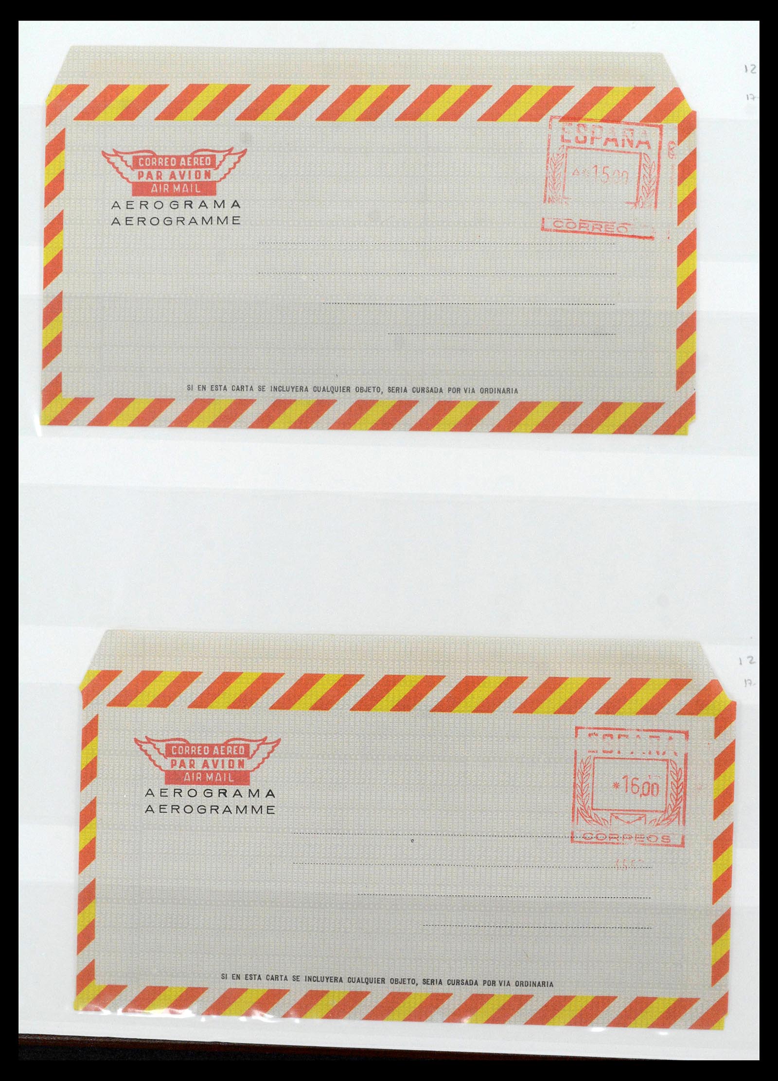 38764 0059 - Postzegelverzameling 38764 Spanje aerogrammen 1940-1986.