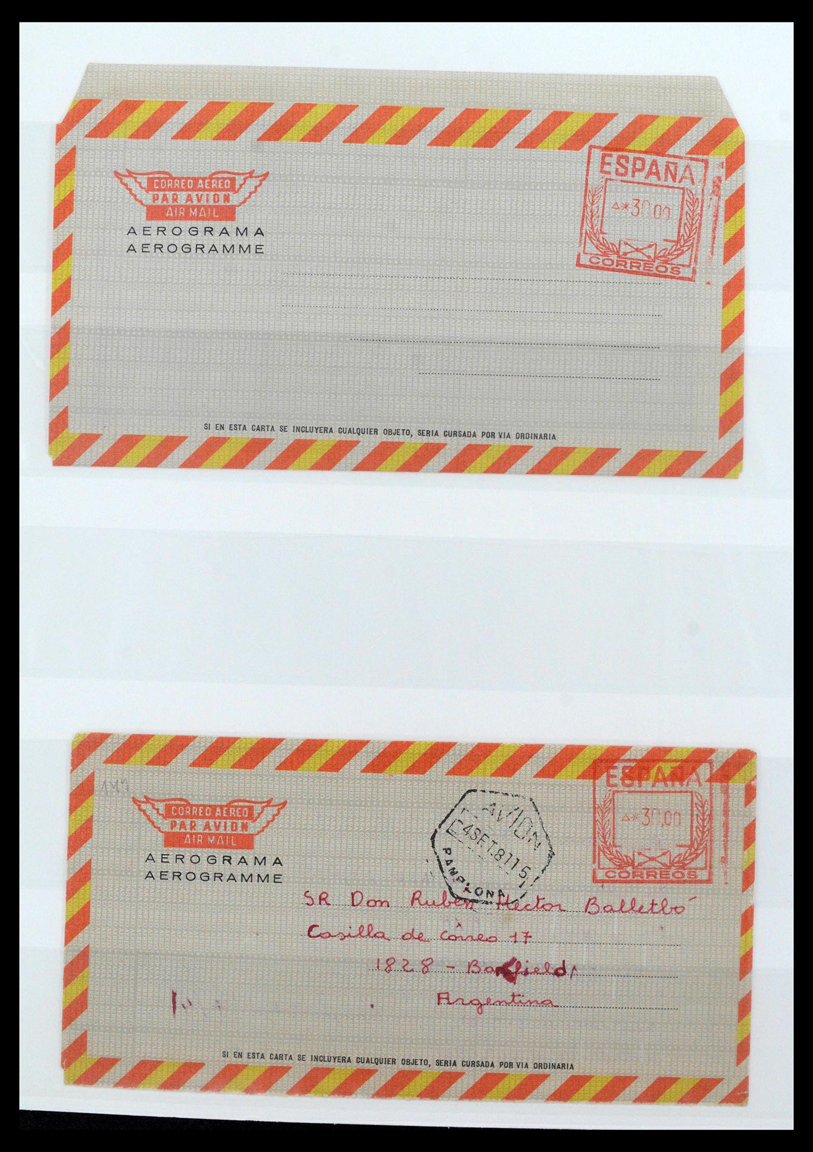 38764 0069 - Postzegelverzameling 38764 Spanje aerogrammen 1940-1986.