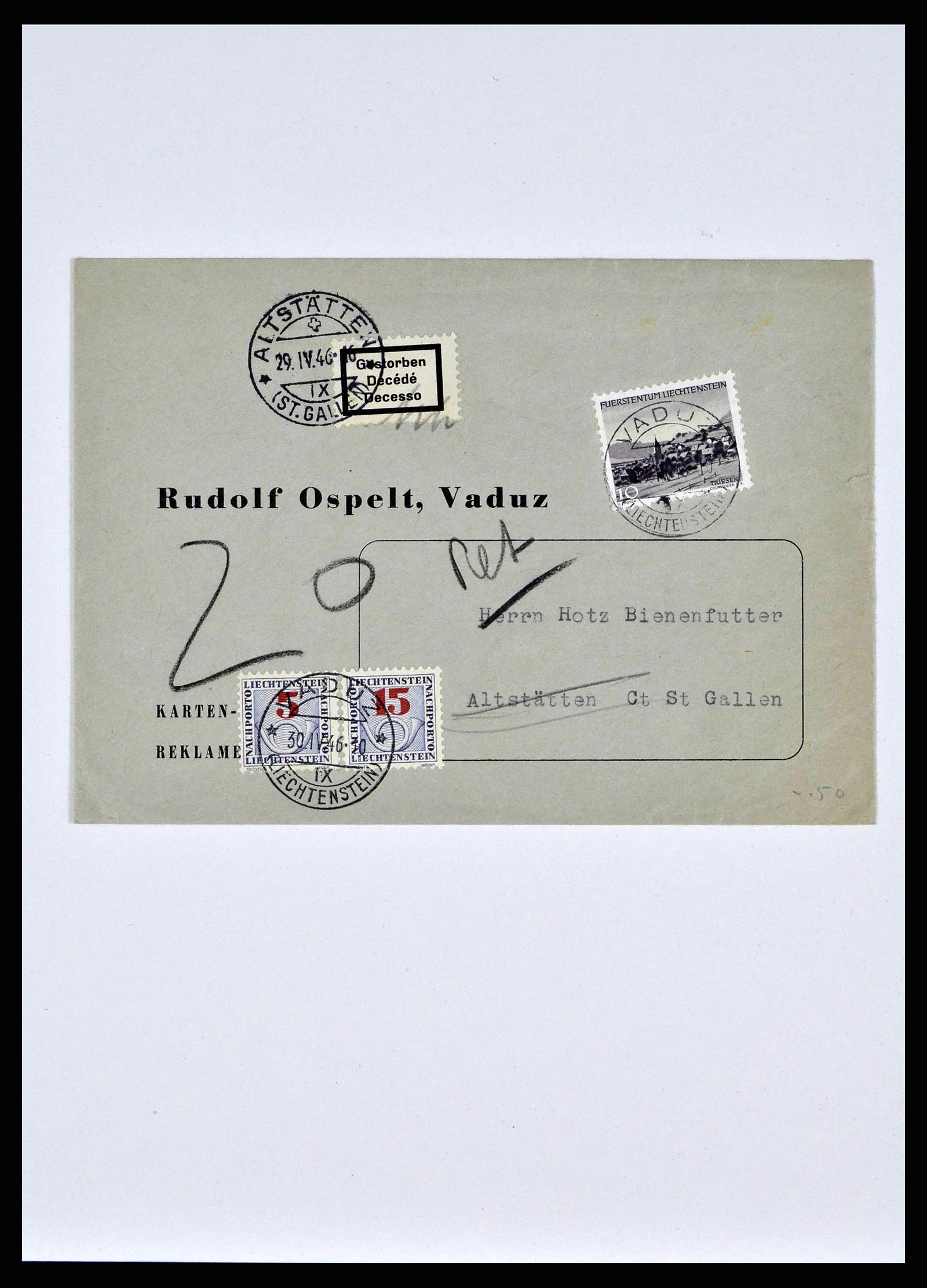 38772 0013 - Stamp collection 38772 Liechtenstein postage-free covers 1757 (!)-1946.