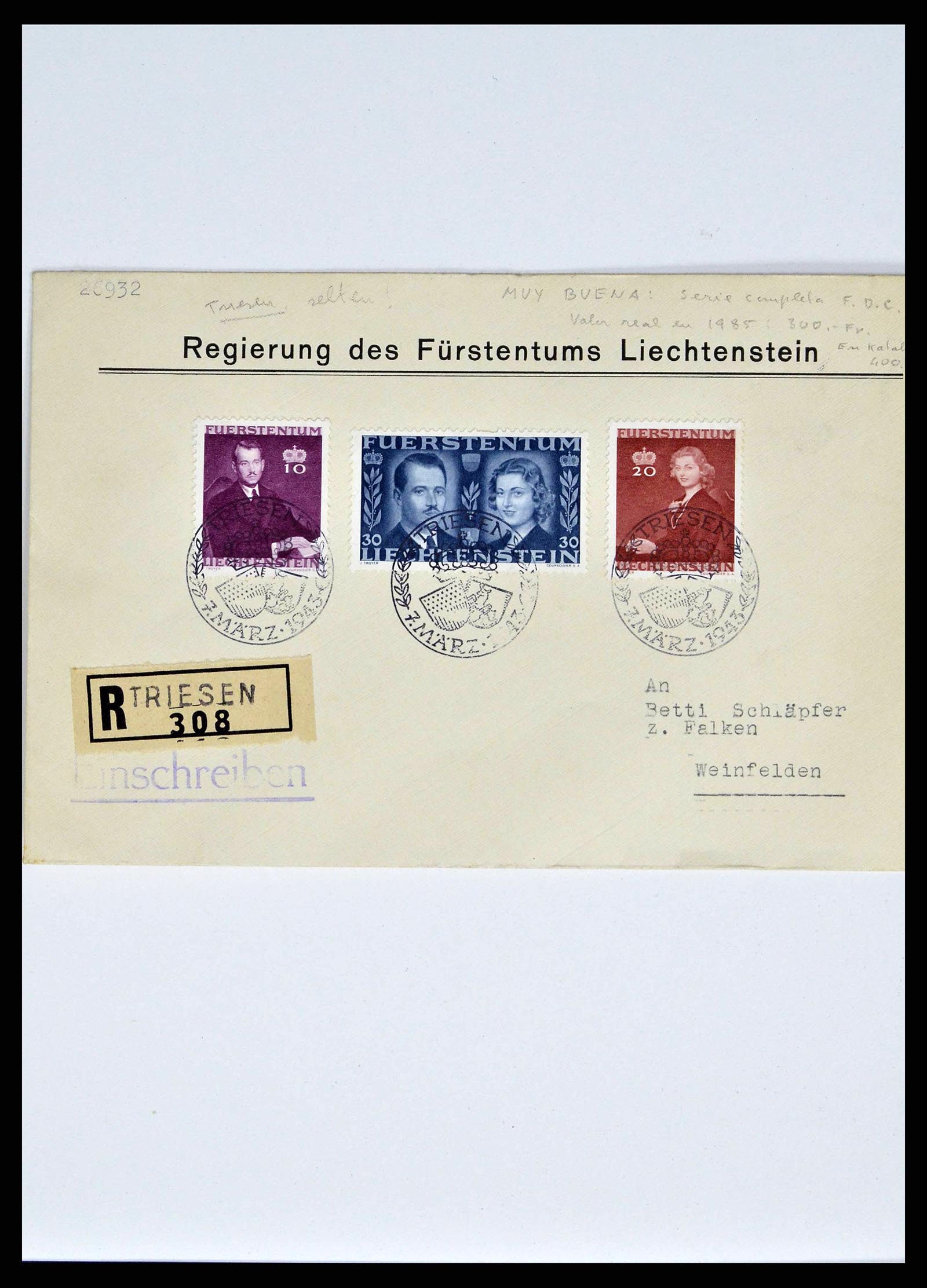 38772 0018 - Postzegelverzameling 38772 Liechtenstein portvrij brieven 1757 (!)-19