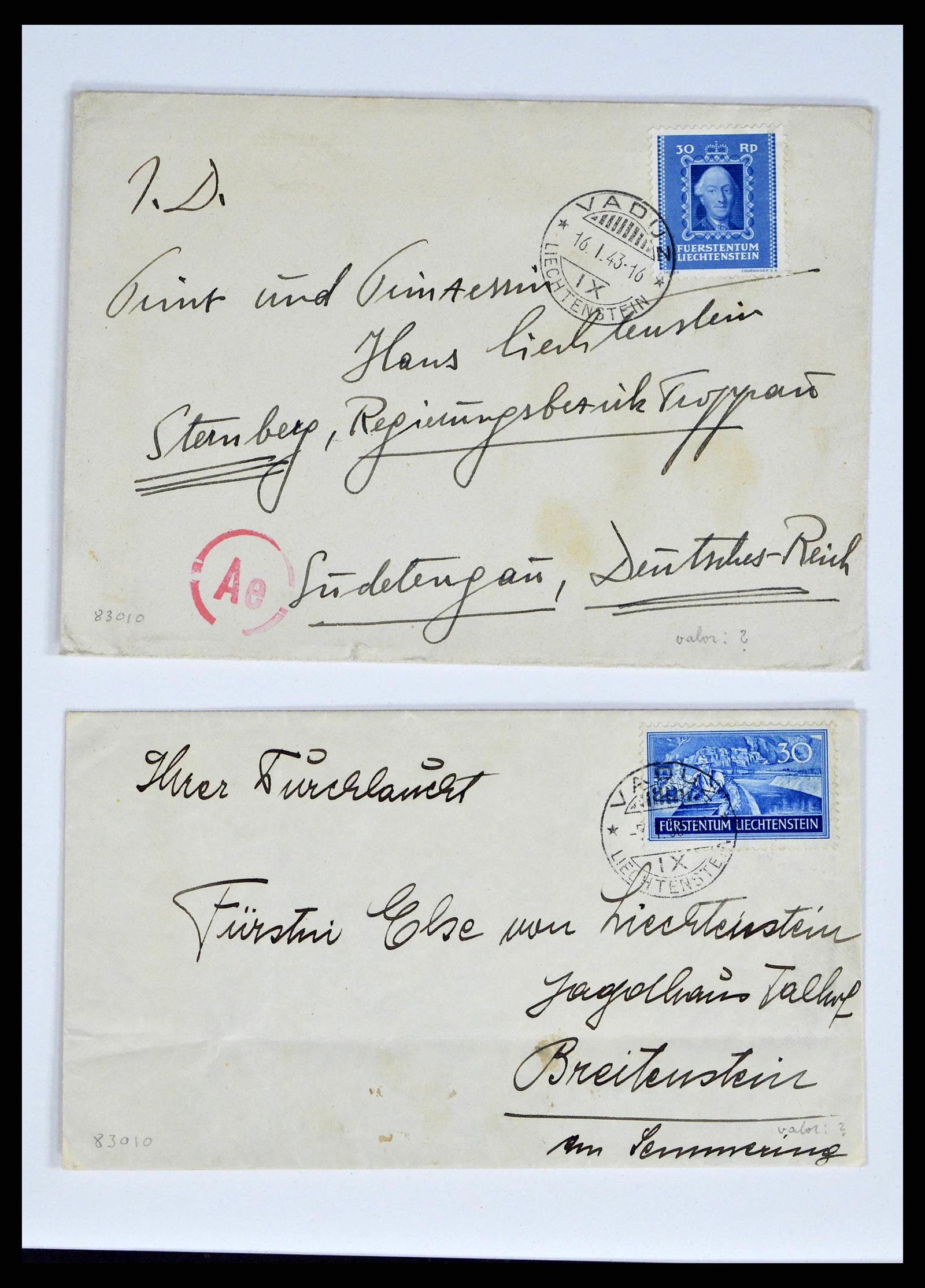 38772 0024 - Stamp collection 38772 Liechtenstein postage-free covers 1757 (!)-1946.