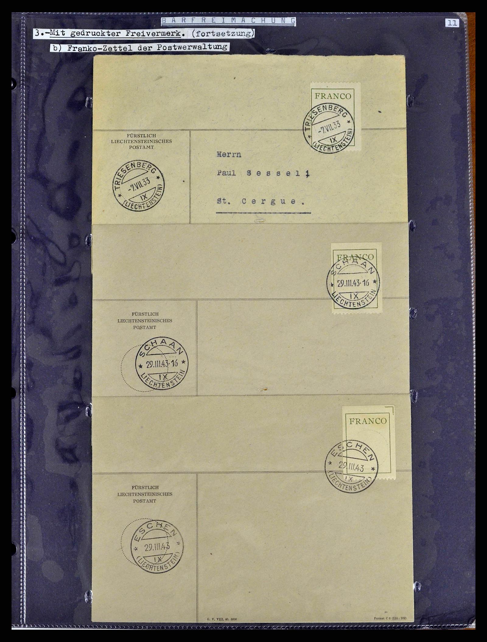 38772 0032 - Stamp collection 38772 Liechtenstein postage-free covers 1757 (!)-1946.