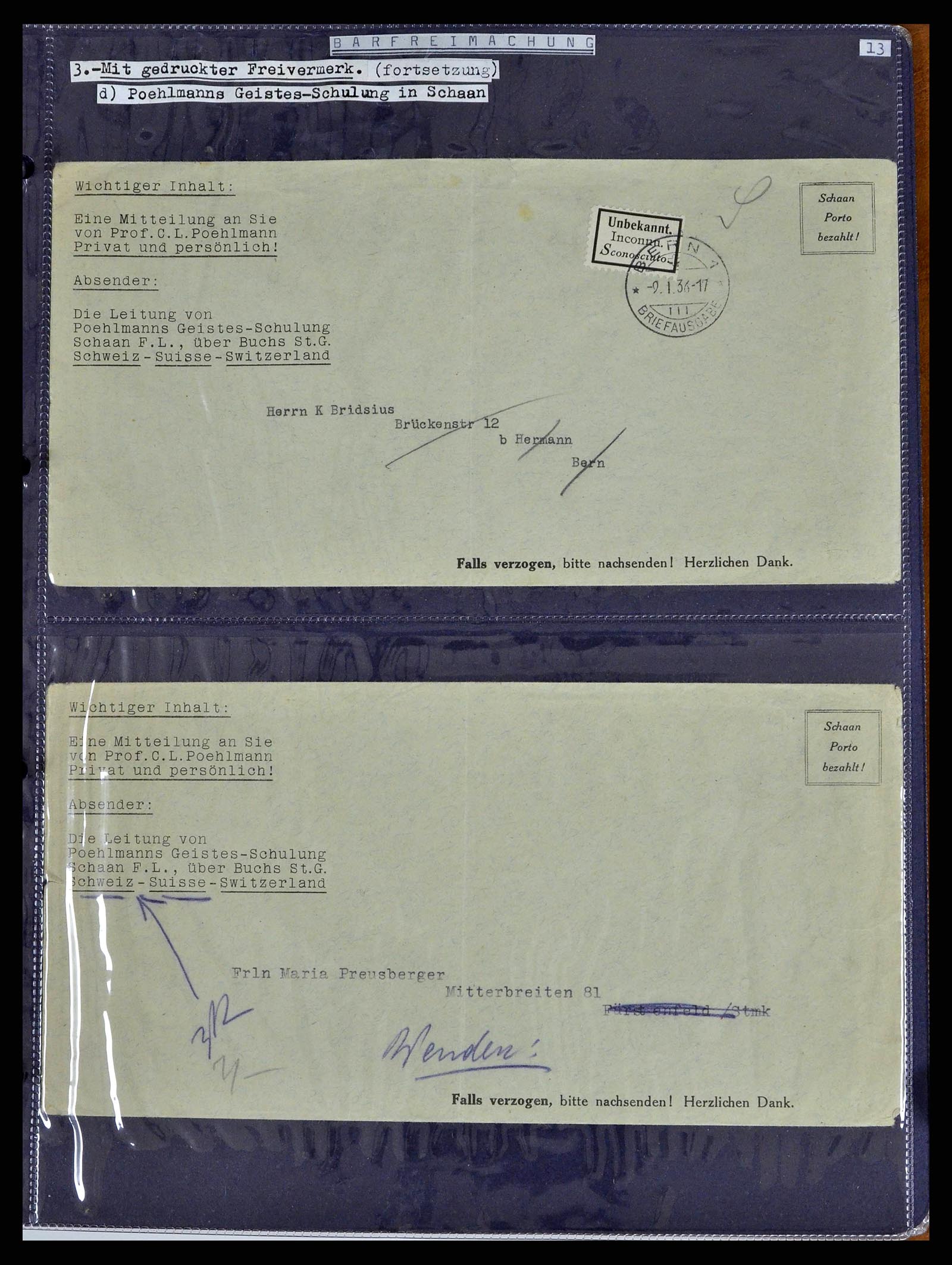 38772 0034 - Postzegelverzameling 38772 Liechtenstein portvrij brieven 1757 (!)-19