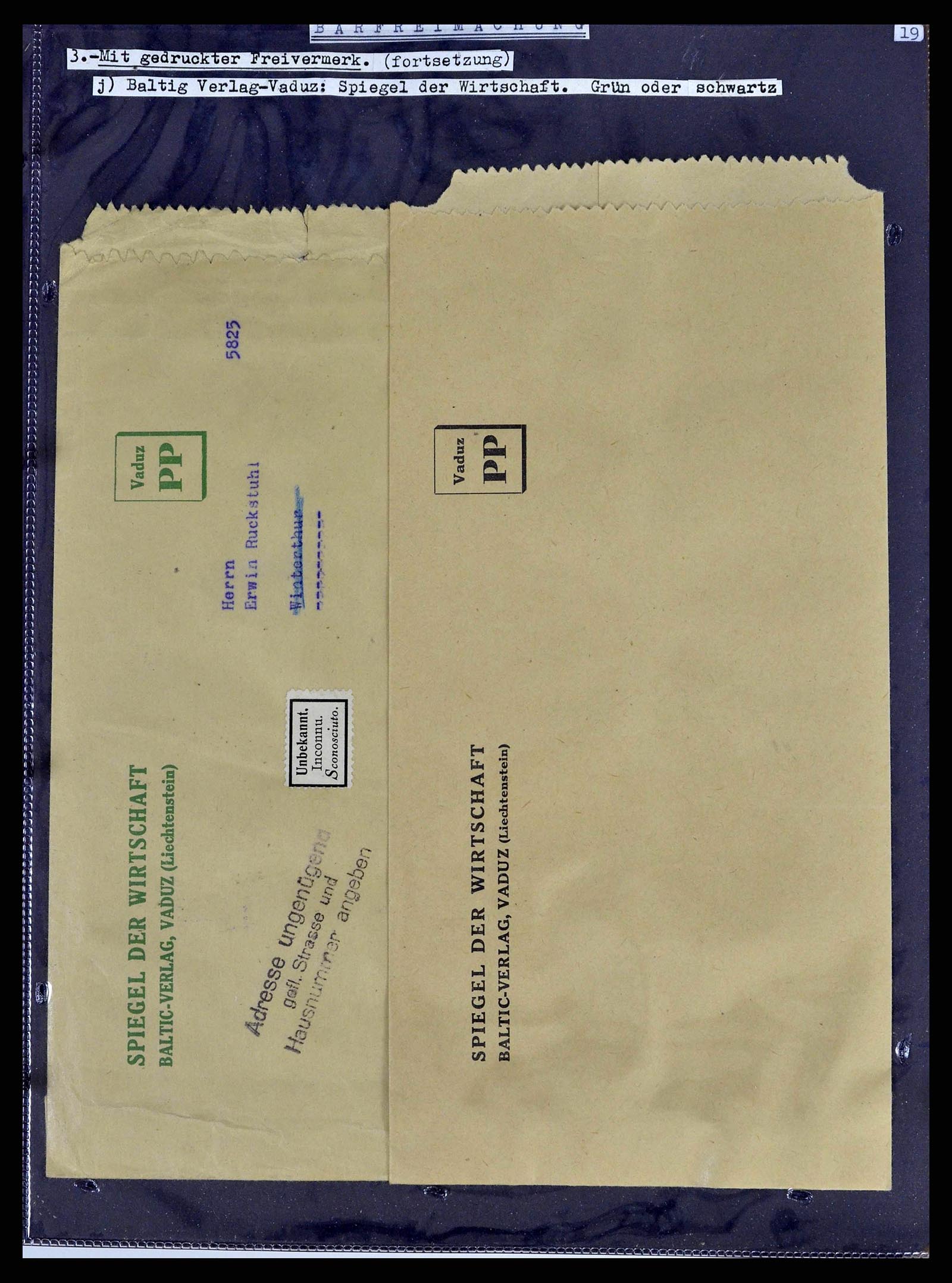 38772 0039 - Postzegelverzameling 38772 Liechtenstein portvrij brieven 1757 (!)-19