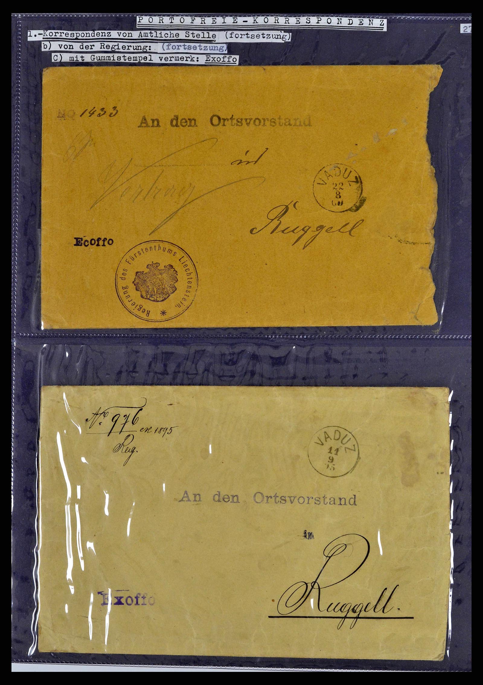 38772 0047 - Postzegelverzameling 38772 Liechtenstein portvrij brieven 1757 (!)-19
