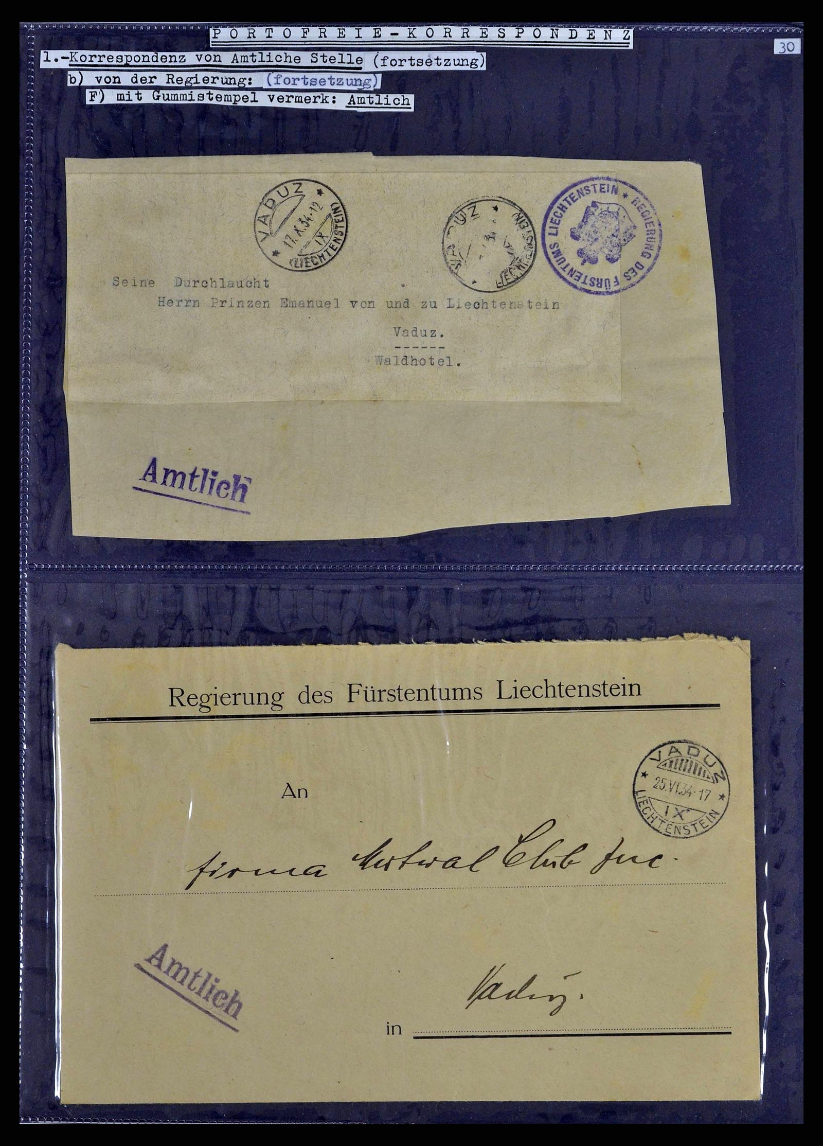 38772 0050 - Stamp collection 38772 Liechtenstein postage-free covers 1757 (!)-1946.