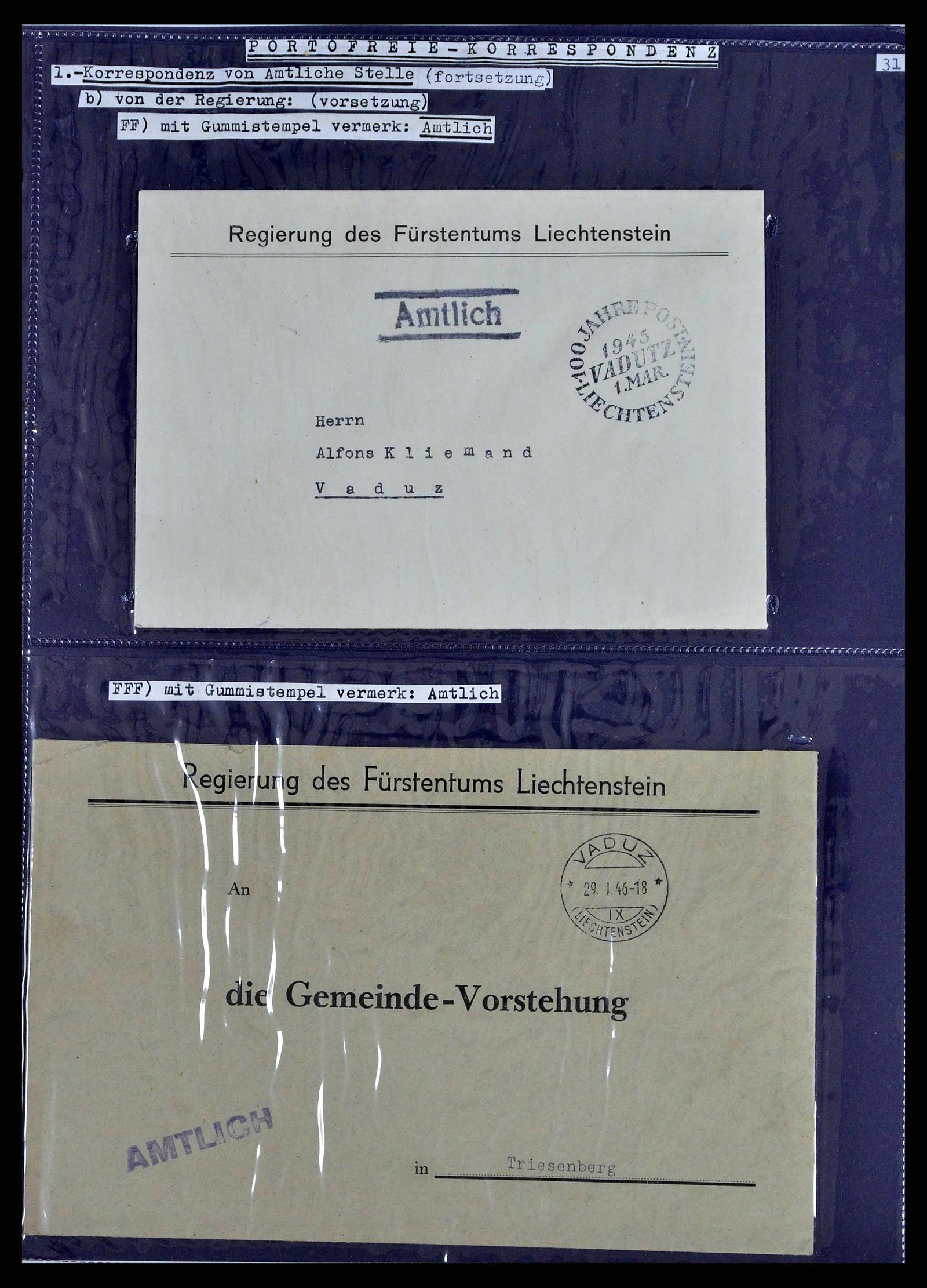 38772 0051 - Stamp collection 38772 Liechtenstein postage-free covers 1757 (!)-1946.