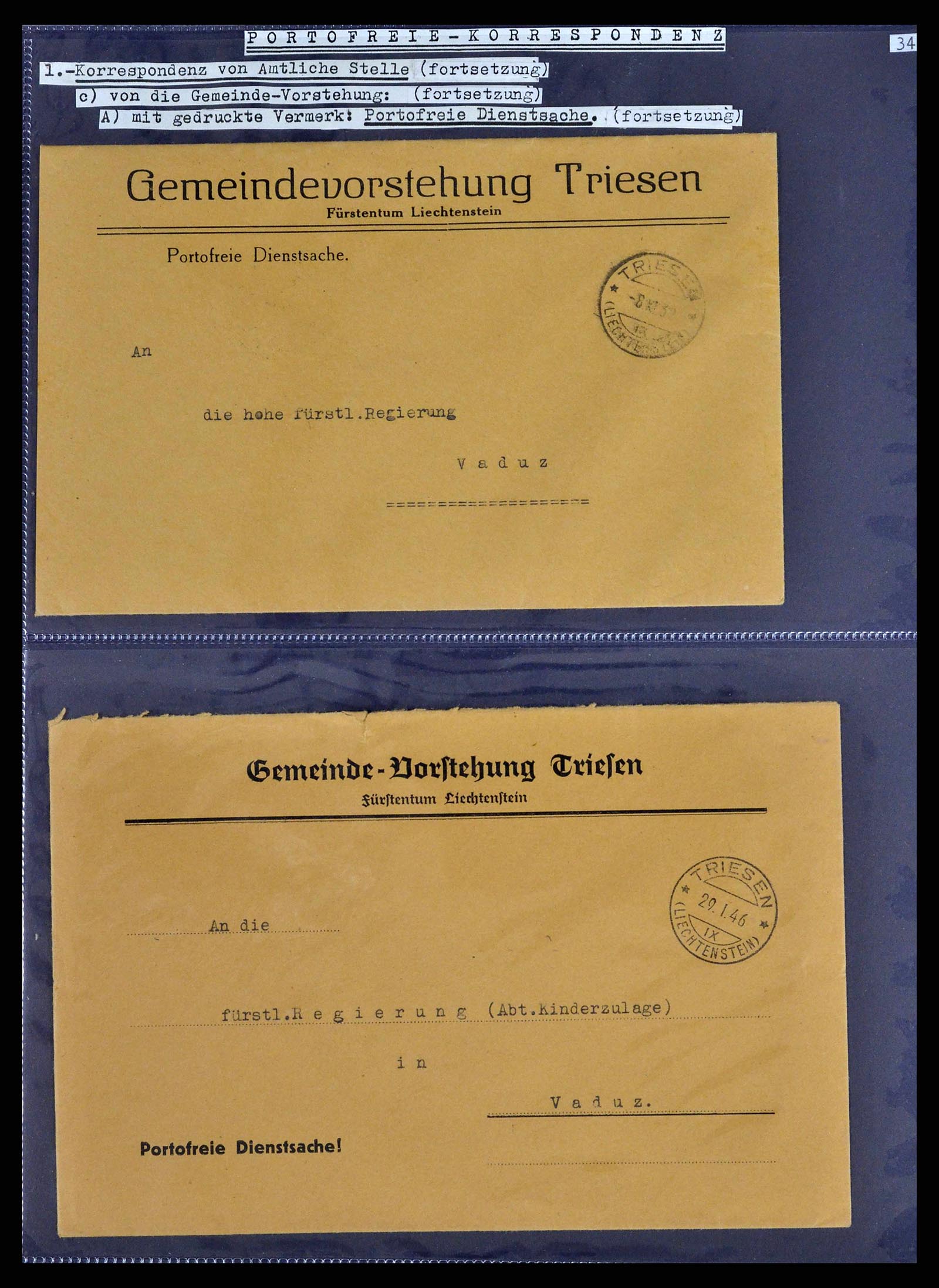 38772 0054 - Postzegelverzameling 38772 Liechtenstein portvrij brieven 1757 (!)-19