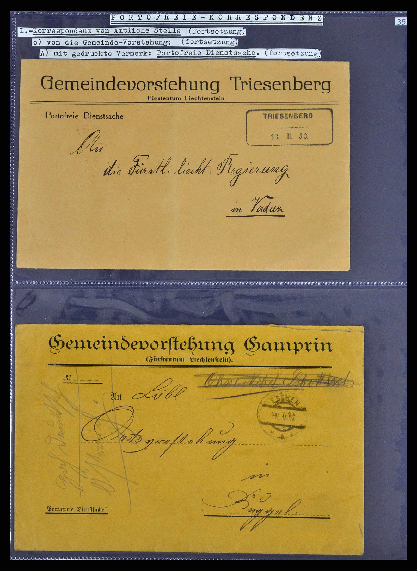 38772 0055 - Stamp collection 38772 Liechtenstein postage-free covers 1757 (!)-1946.