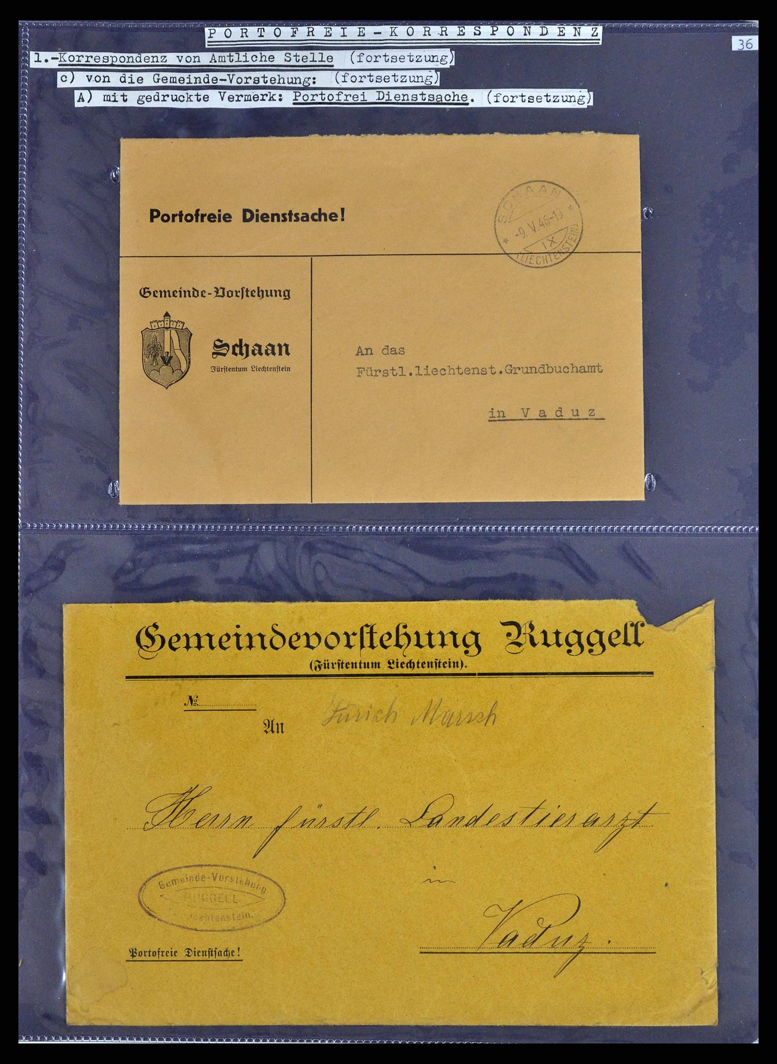 38772 0056 - Stamp collection 38772 Liechtenstein postage-free covers 1757 (!)-1946.