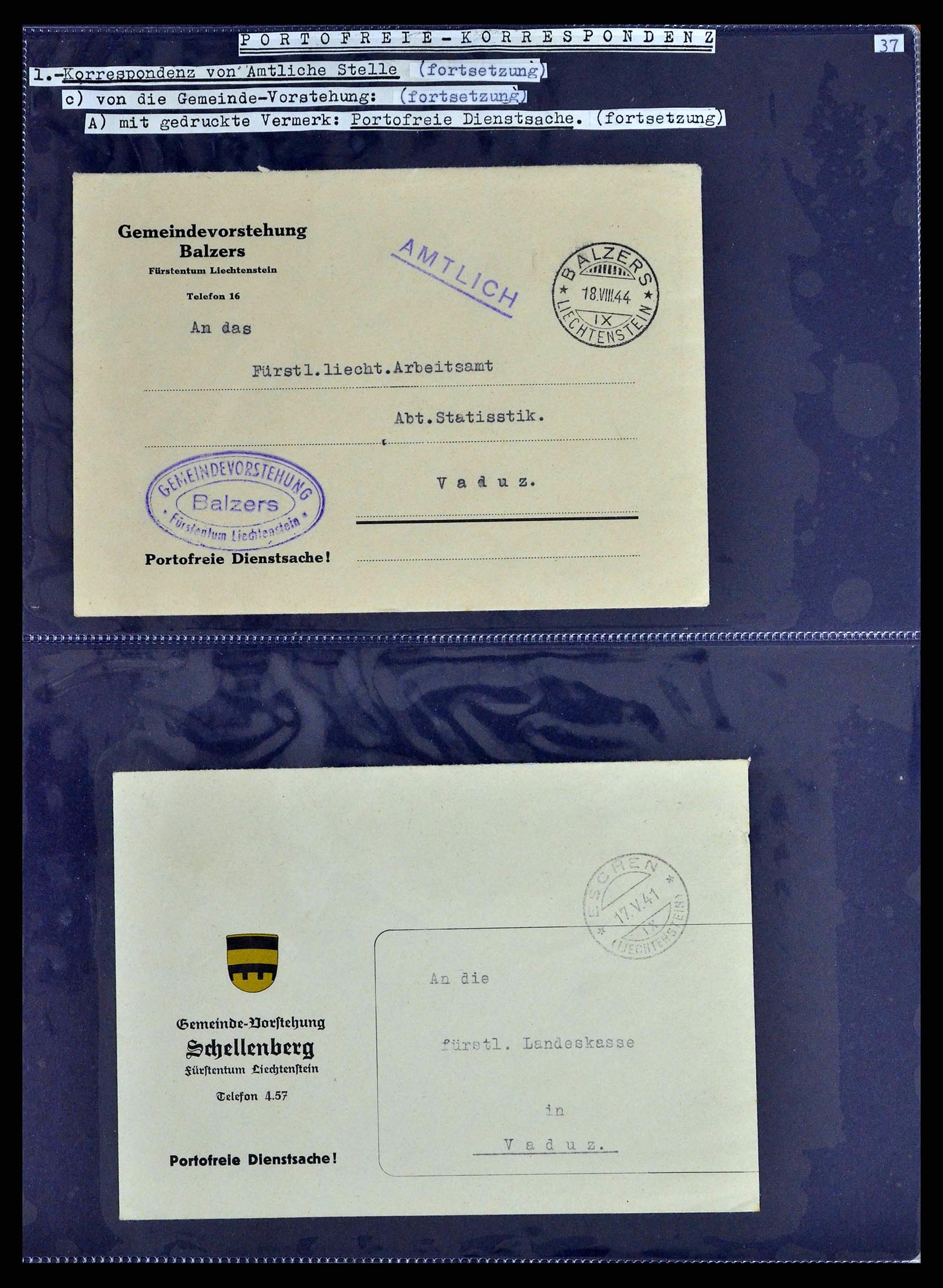 38772 0057 - Postzegelverzameling 38772 Liechtenstein portvrij brieven 1757 (!)-19