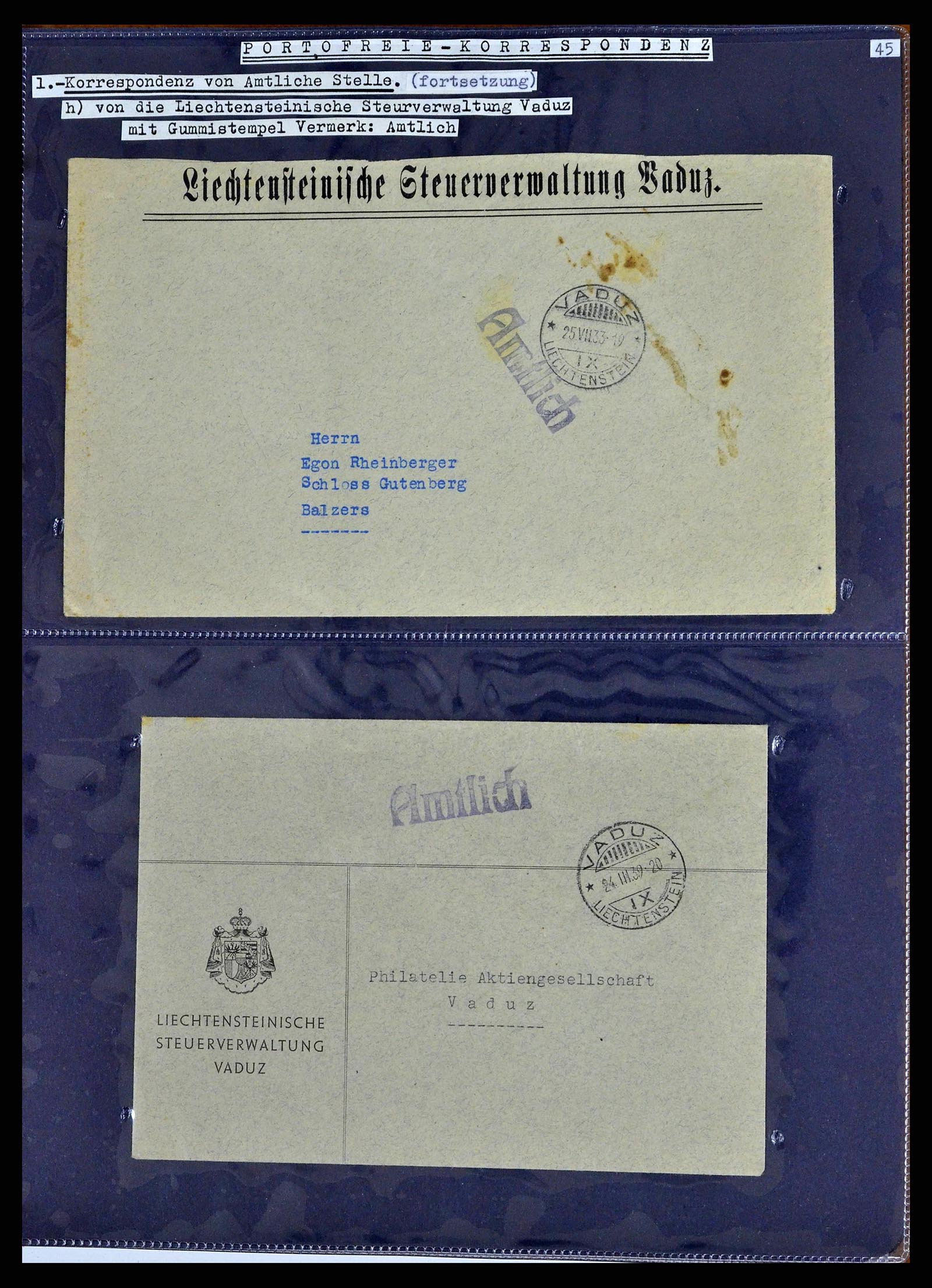 38772 0065 - Stamp collection 38772 Liechtenstein postage-free covers 1757 (!)-1946.