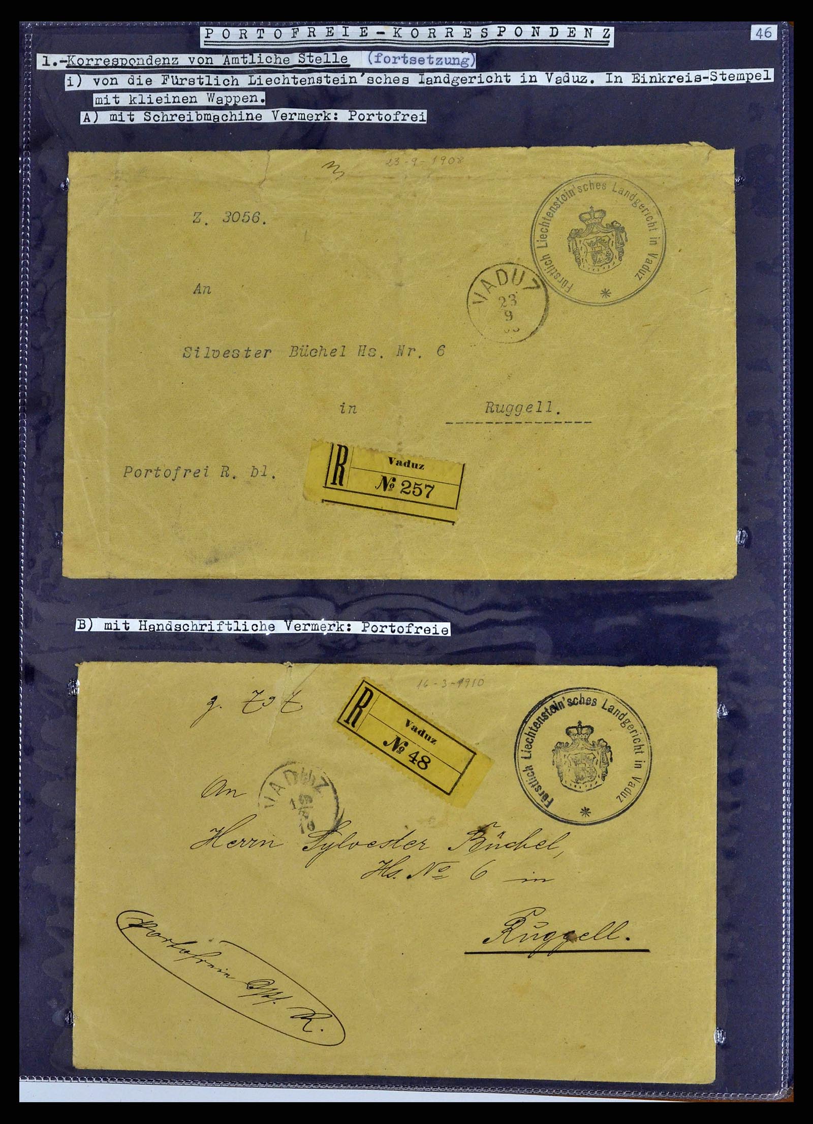 38772 0066 - Stamp collection 38772 Liechtenstein postage-free covers 1757 (!)-1946.