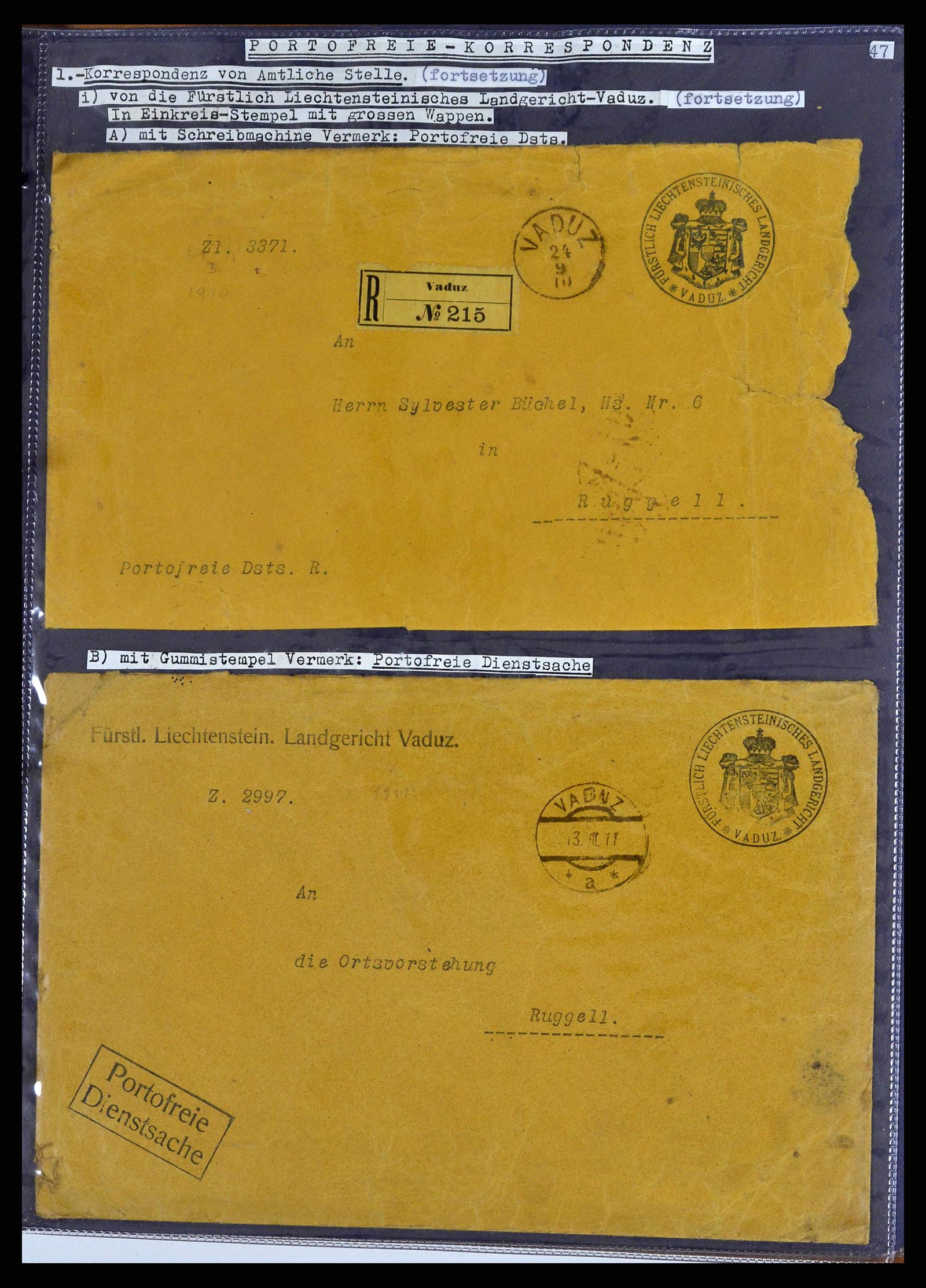 38772 0067 - Stamp collection 38772 Liechtenstein postage-free covers 1757 (!)-1946.