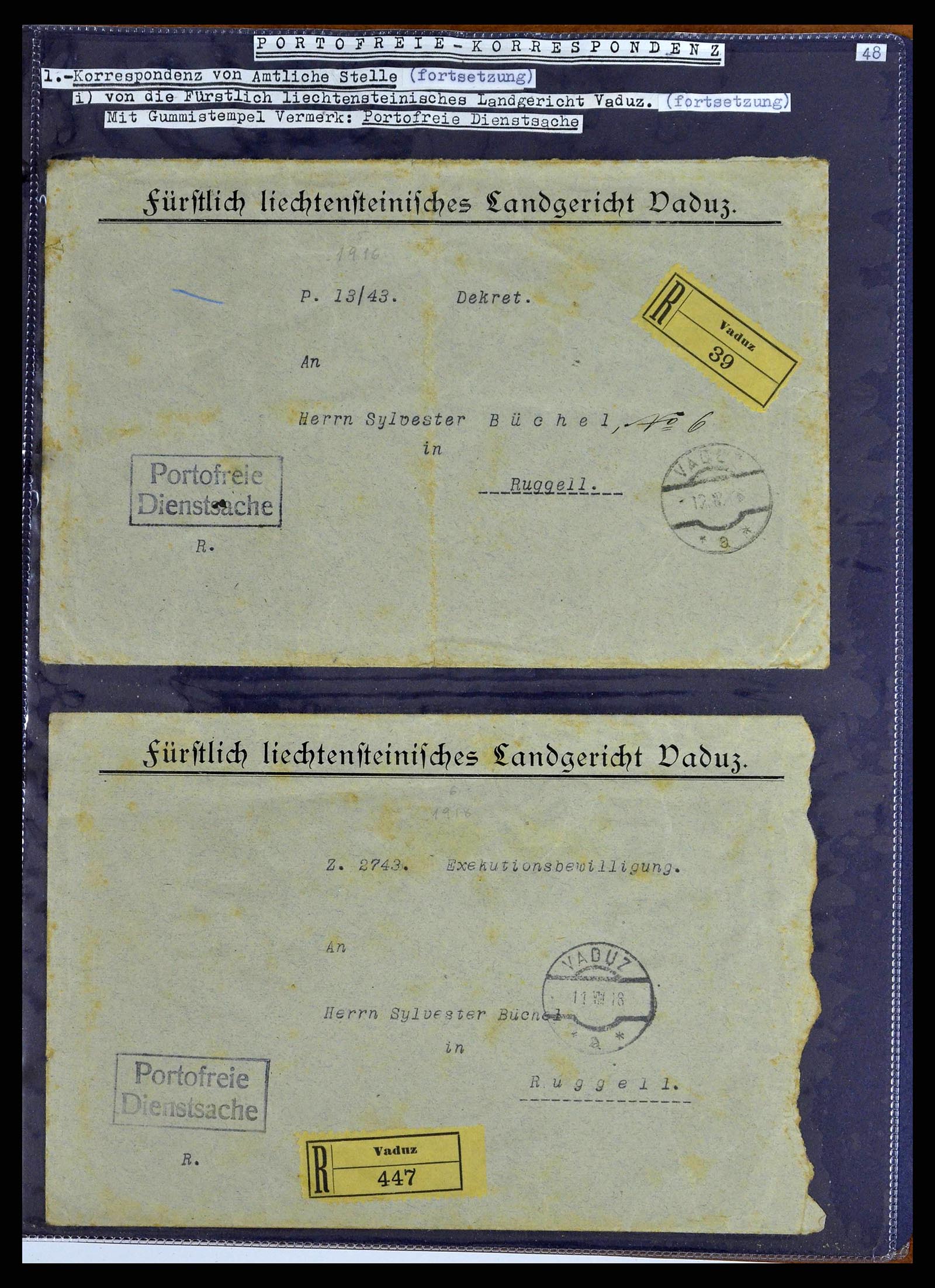 38772 0068 - Stamp collection 38772 Liechtenstein postage-free covers 1757 (!)-1946.