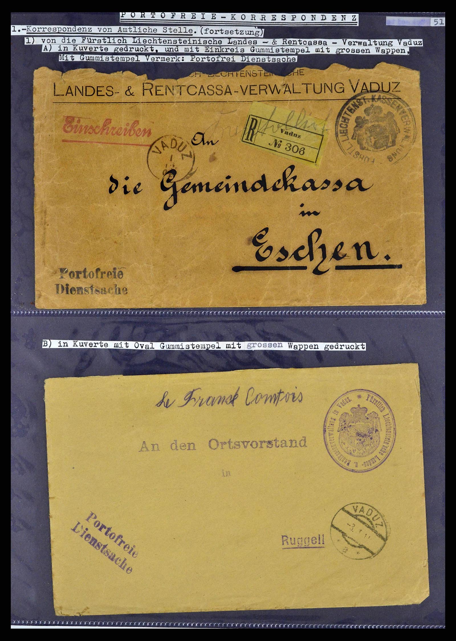38772 0071 - Stamp collection 38772 Liechtenstein postage-free covers 1757 (!)-1946.